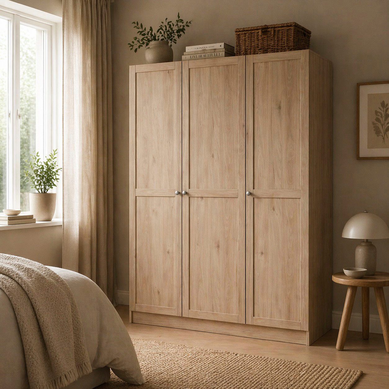 Home affaire Kleiderschrank Billund, skandinavischen Design & viel Stauraum, 2 Breiten 145/195 cm Viel Stauraum mit Böden & Kleiderstange, praktische Aufteilung