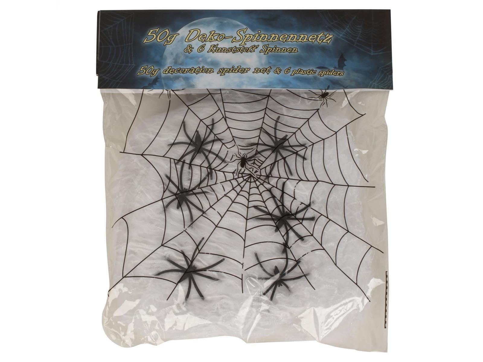 Mel-O-Design Dekoobjekt 1681 Halloween Deko-Spinnennetz ca. 50 g mit 6 Spinnen | Deko-Objekte