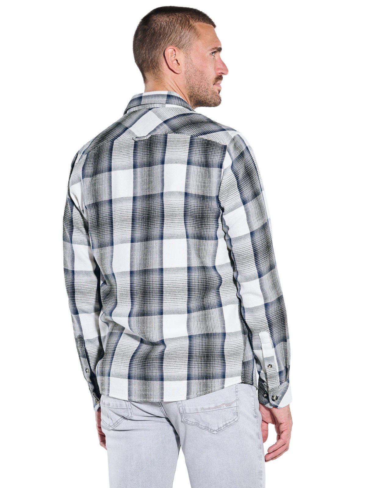 emilio adani Langarmhemd Herren Sportives Karo-Overshirt, Saphirblau günstig online kaufen