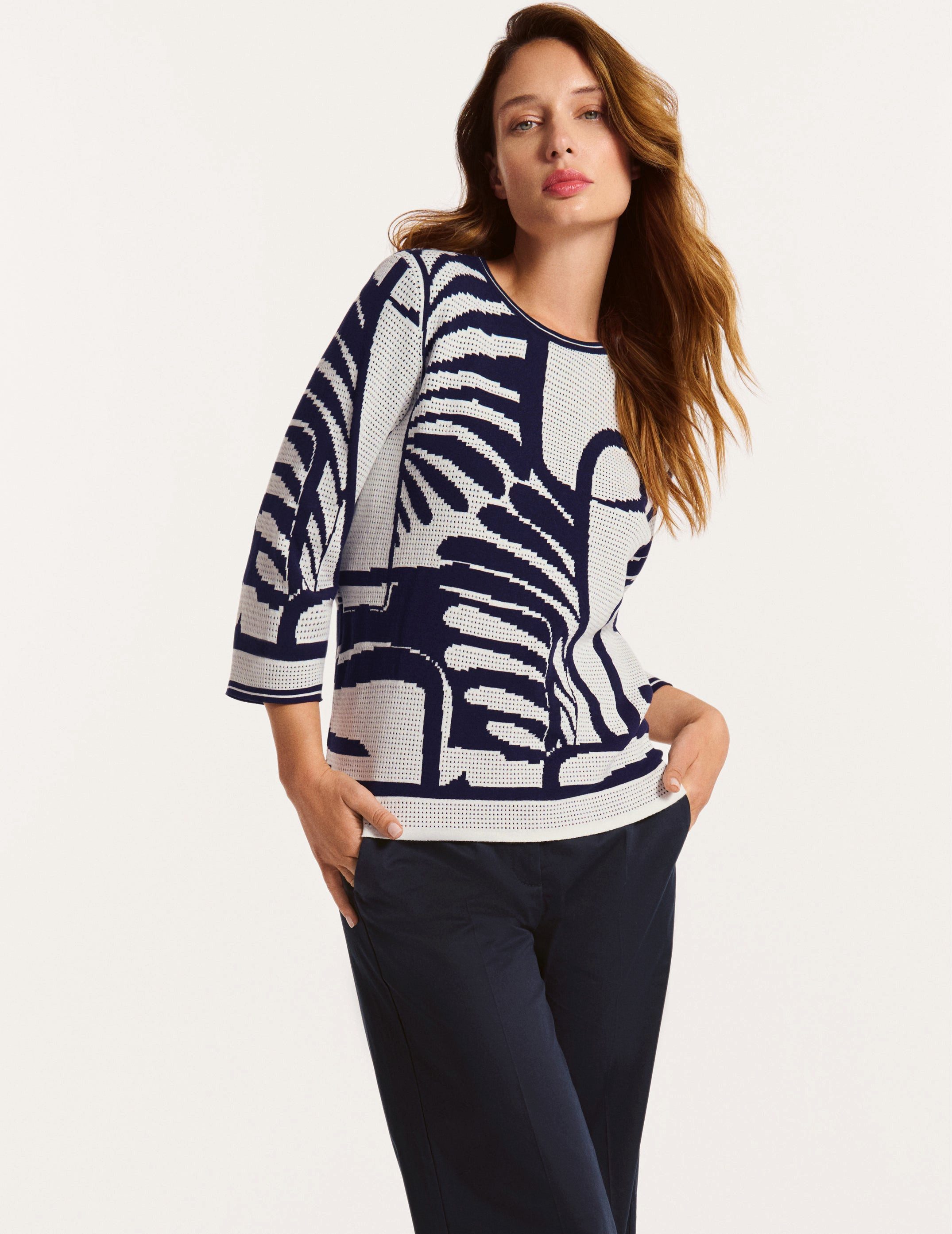 Faber Strickpullover Pullover mit Jacquard-Muster Jacquard-Muster