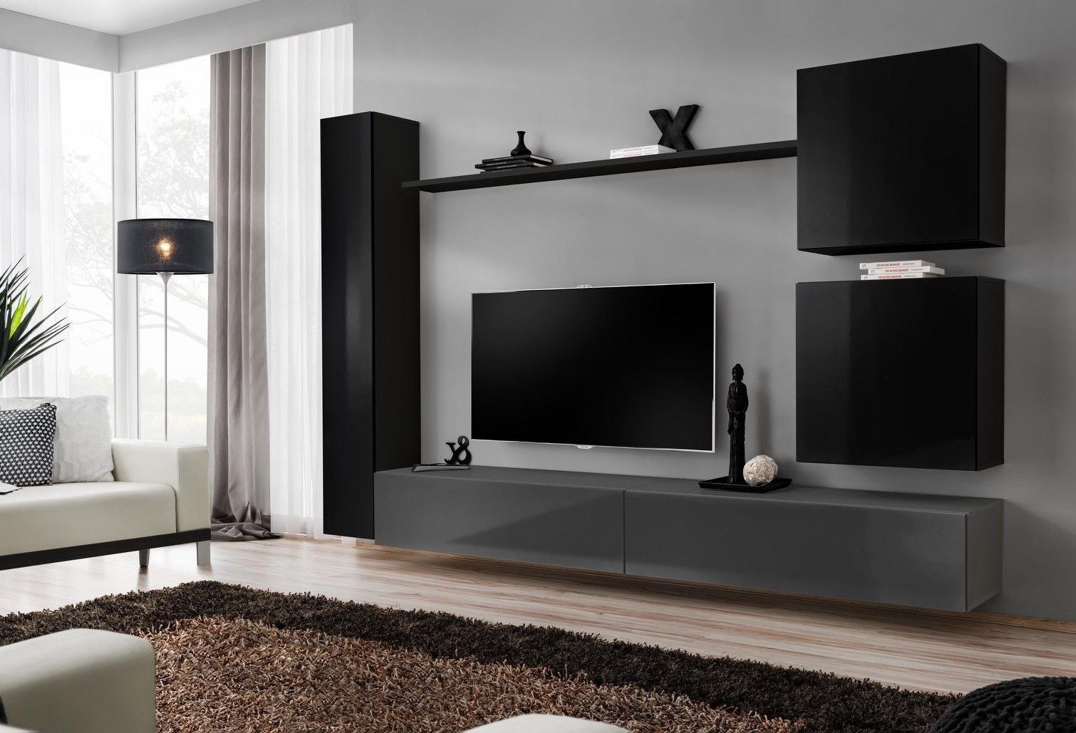 Xlmoebel Wohnwand Designer Wandschrank Set 6tlg mit Regal und Sideboard, Made in Europa