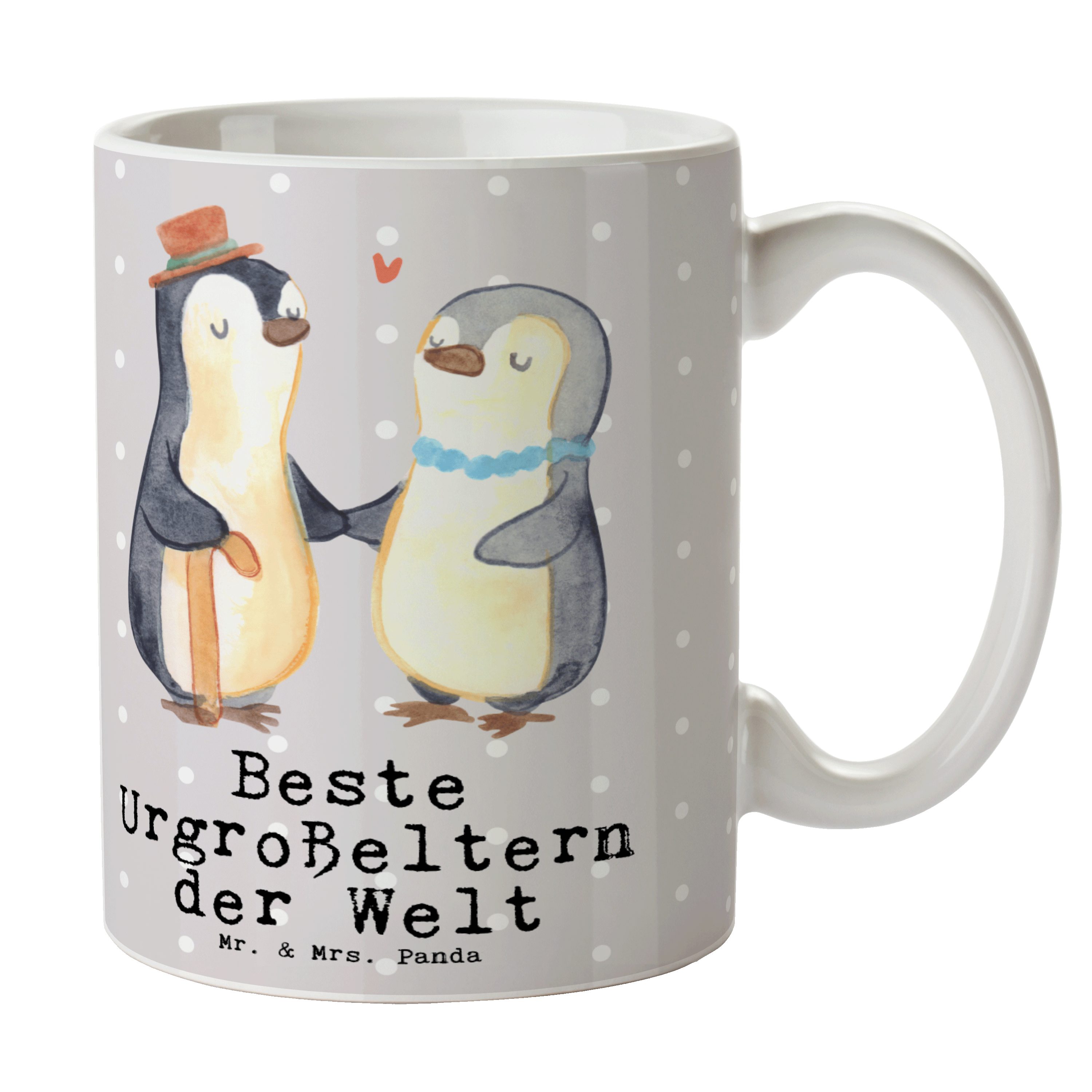 Mr. & Mrs. Panda Tasse Pinguin Beste Urgroßeltern der Welt - Grau Pastell - Geschenk, Gesche, Keramik
