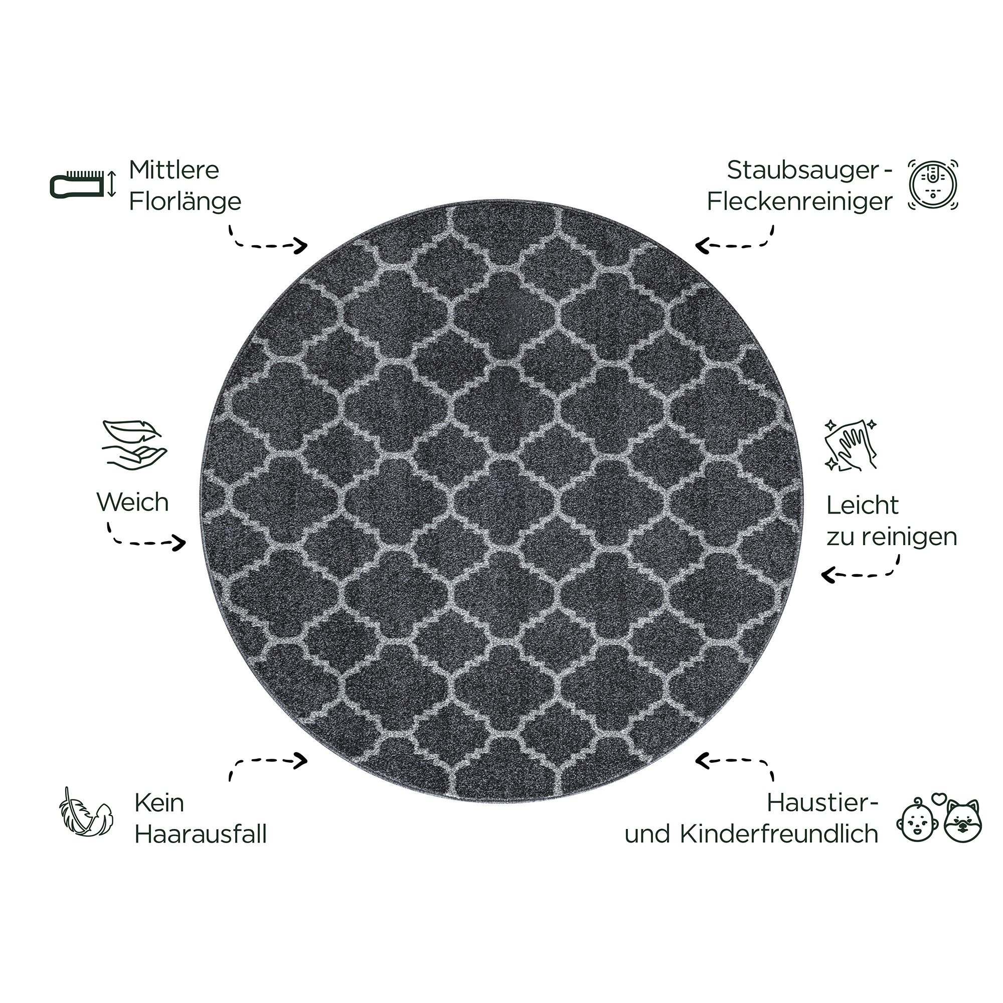 Sanat Teppich Boho 8202, rund, Höhe: 10 mm, Kurzflor, robust, Boho, Scandic, für Fussbodenheizung geeignet