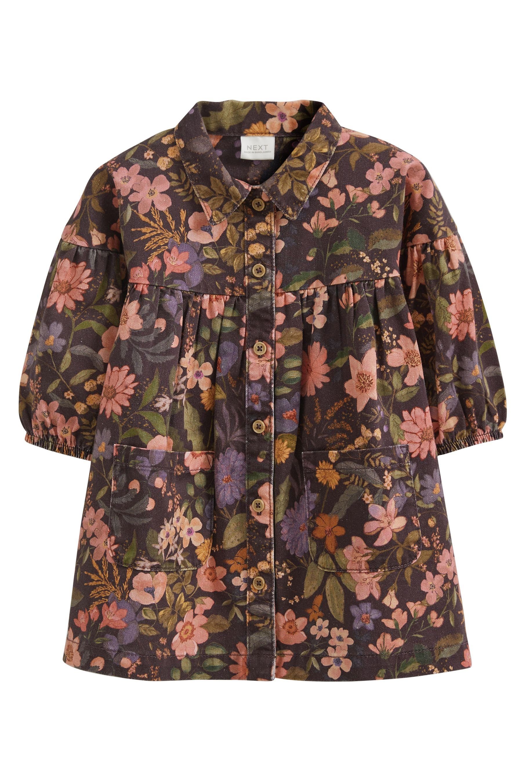 aus Baumwolle Next (1-tlg) Chocolate Blusenkleid Print Floral Hemdkleid