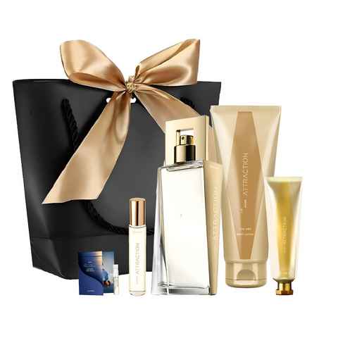 AVON Cosmetics Eau de Parfum ATTRACTION 50ml, 10ml Körperlotion 150ml Handcreme 30ml Geschenkset, 6-tlg., Duftset, Damenparfüm, Körperpflege, Lang anhaltend