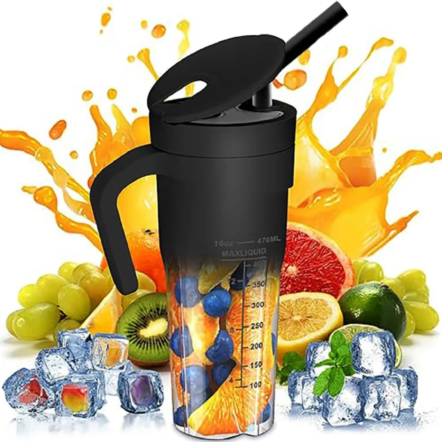 AIMAX Standmixer Tragbarer Standmixer für Smoothies und Shakes 470ml Shaker Elektrisch, 150 W, USB Wiederaufladbarer 4000mAh Mini-Mixer mit 6 Klingen für Saft