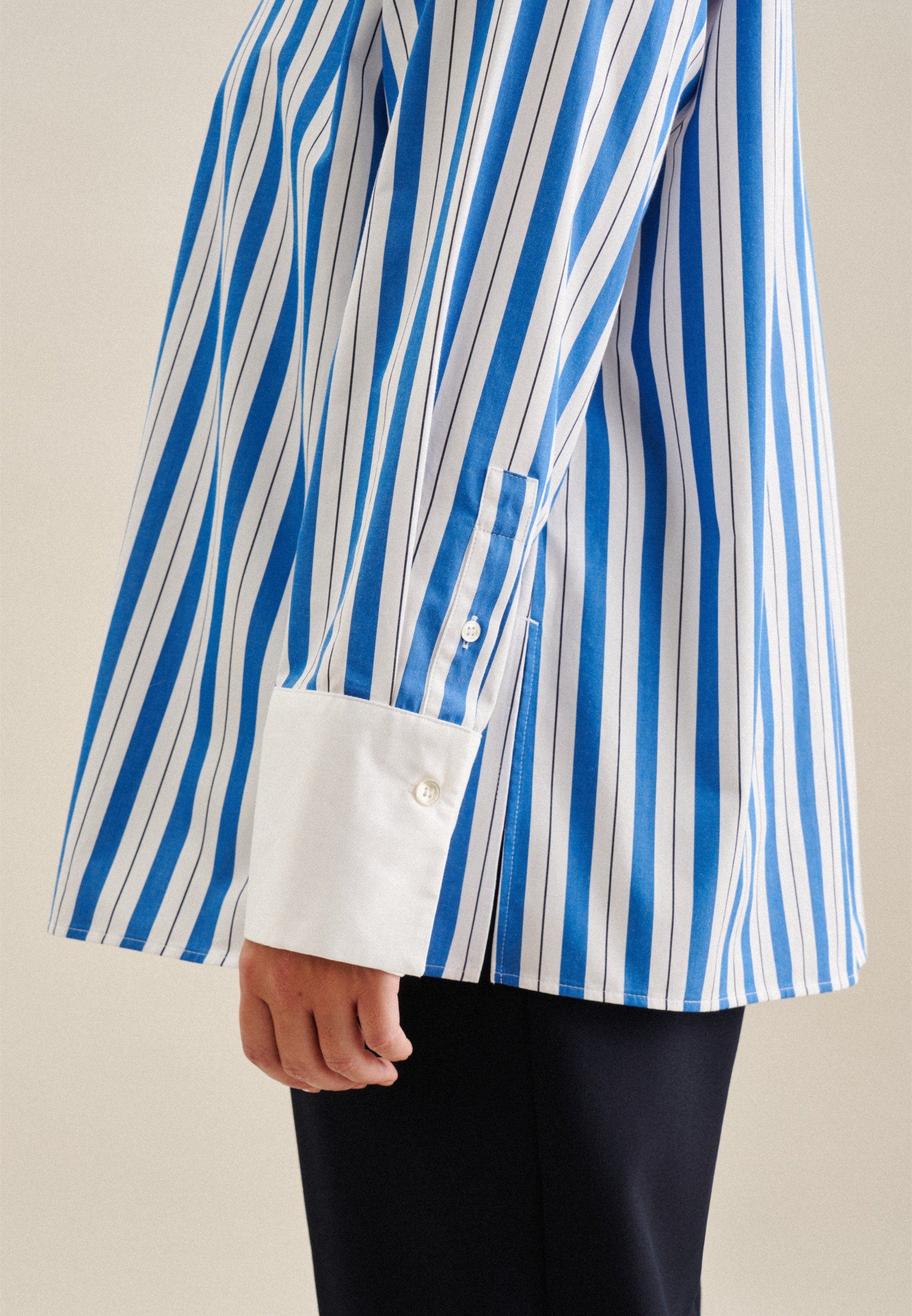 seidensticker Hemdbluse Schwarze Rose Langarm Kragen Streifen