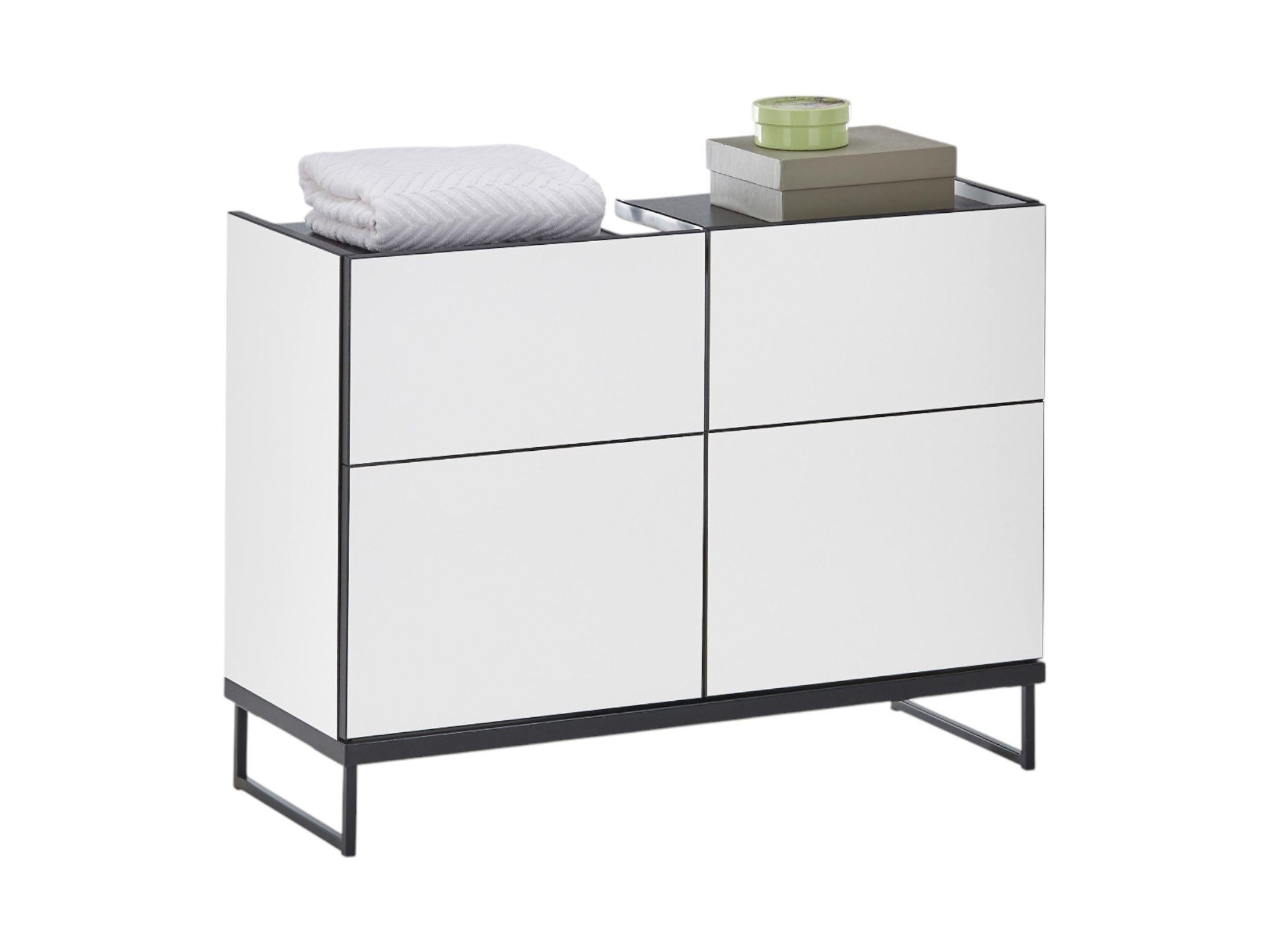 moebel-dich-auf Waschbeckenunterschrank VENEZIA (Badezimmerschrank, Waschtisch) Weiß matt, Absetzung: Schwarz