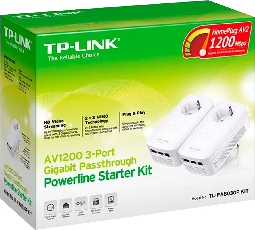 tp-link TL-PA8030P KIT AV1200 Powerline Starter Kit Netzwerk-Adapter, 200 cm