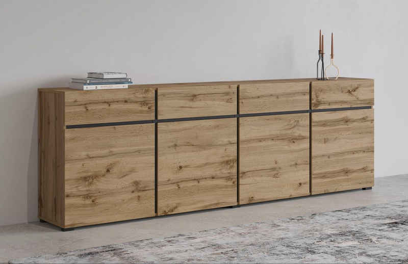 INOSIGN Sideboard Cross,Breite 225 cm, moderne grifflose Kommode,4 Türen/4 Schubkästen, Schubladenschrank mit viel Stauraum, Einlegeböden verstellbar