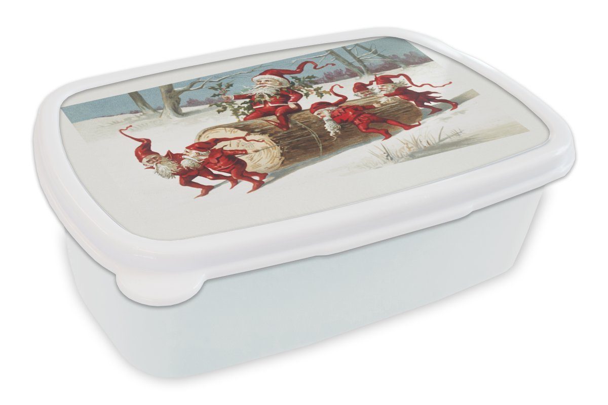 MuchoWow Lunchbox Weihnachten - Baum - Schnee, Kunststoff, (2-tlg), Brotbox für Kinder und Erwachsene, Brotdose, für Jungs und Mädchen weiß
