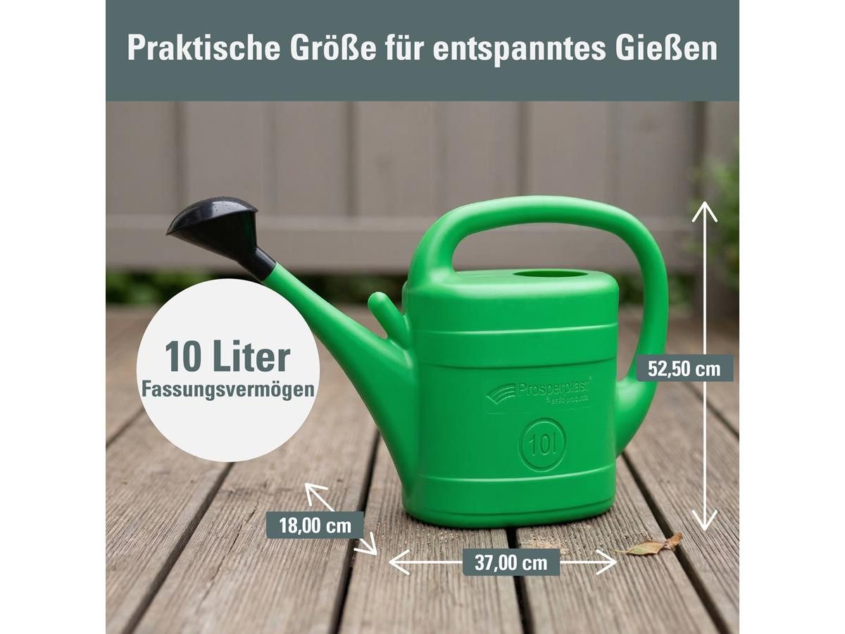 Prosperplast Gießkanne Spring (10 Liter), mit abnehmbarer Brause, für Haus & Garten