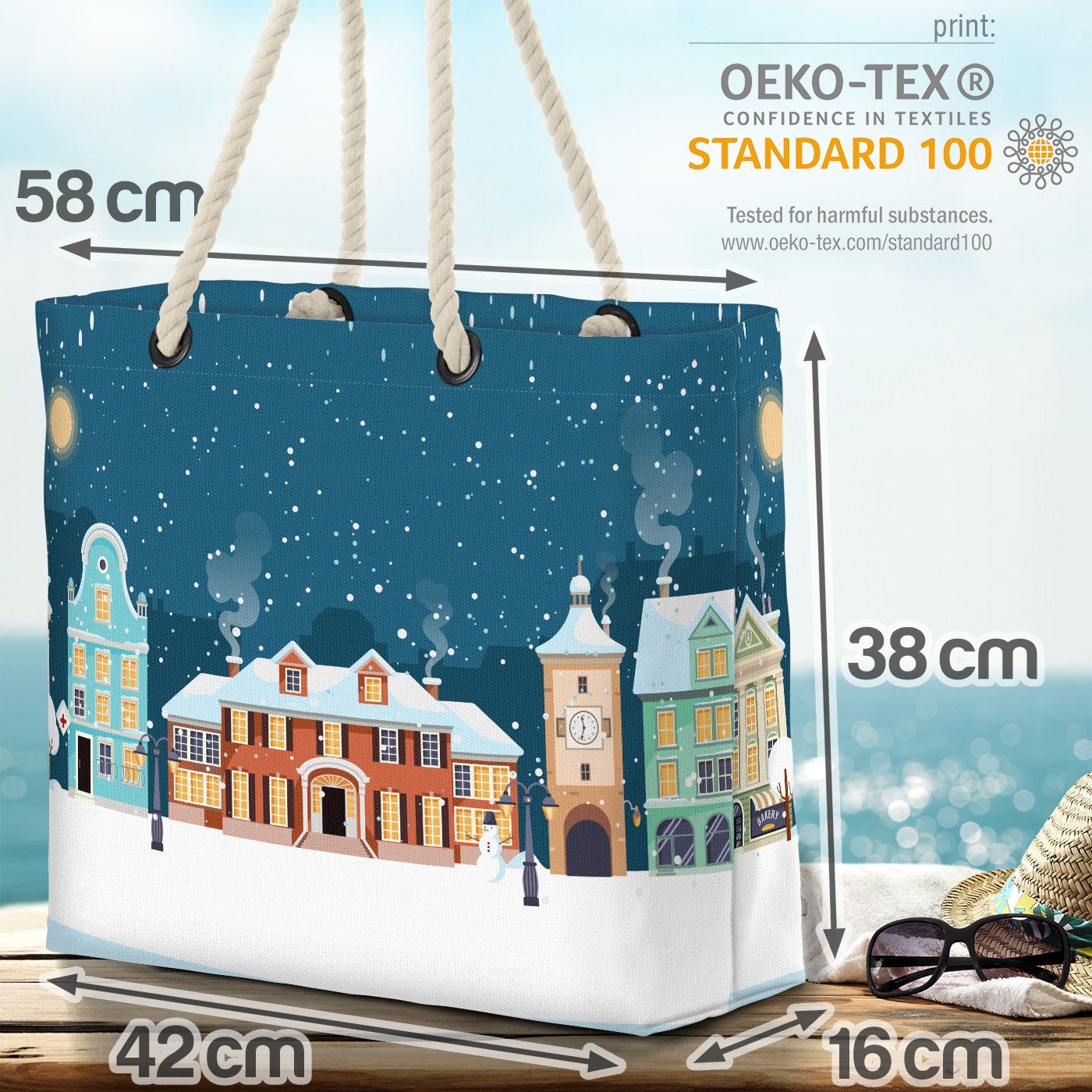 Henkeltasche Weihnachtsmarkt (1-tlg), Winter Glühwein Beach VOID Schnee Weihnachten Rathaus Schneemann Bag