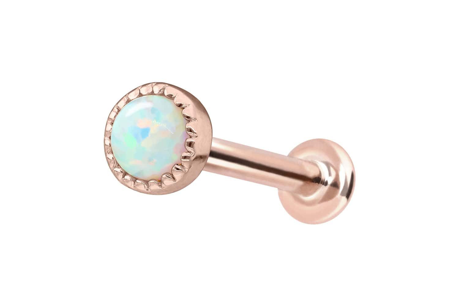 PIERCINGLINE Piercing-Set 14 Karat Gold Labret mit Push Fit SYNTHETISCHER OPAL (Labrets, 1-tlg)