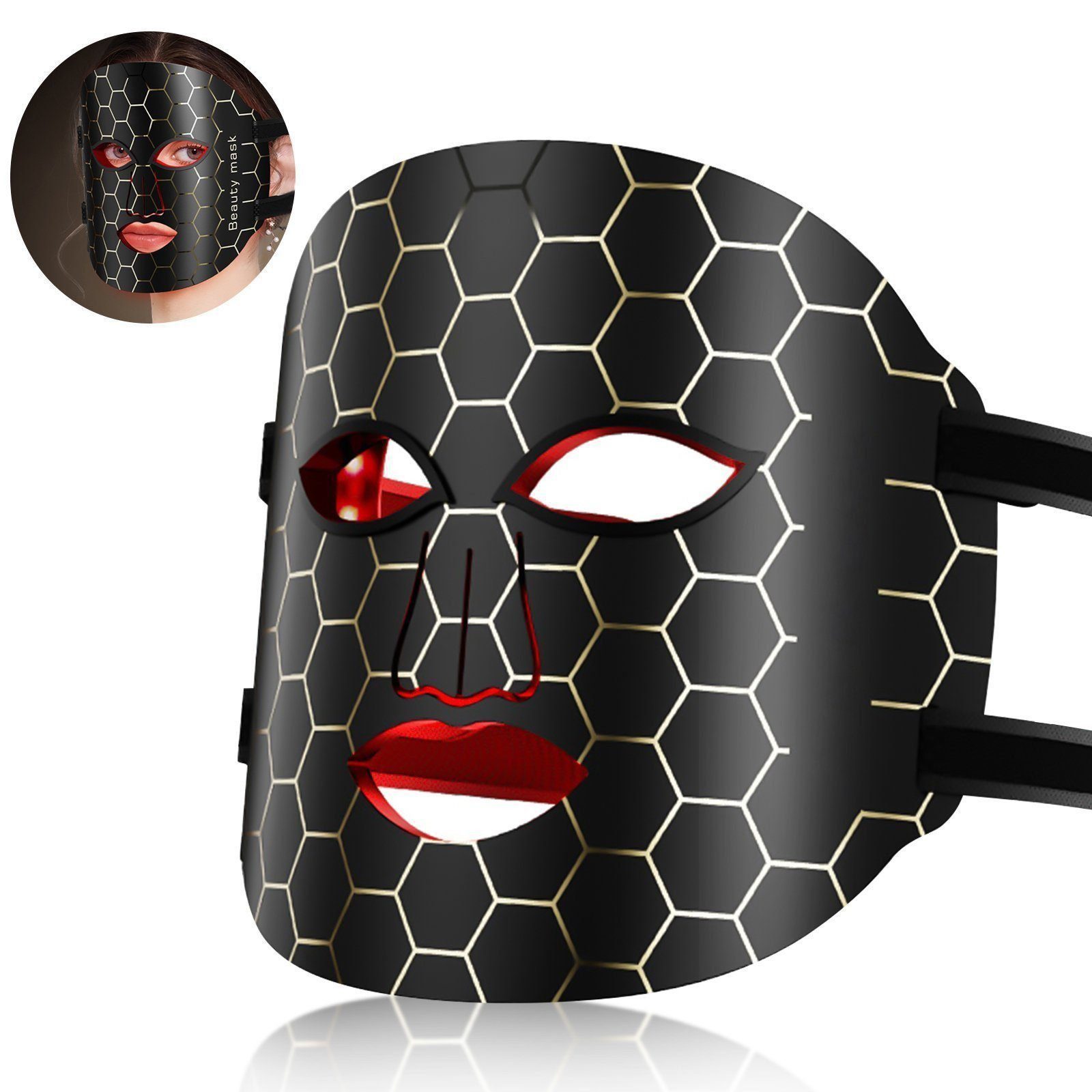 feinlux Kosmetikbehandlungsgerät Kosmetikbehandlungsgerät LED Gesichtsmaske mit 7 Lichtfarben, Packung, Photonic Facial Mask Meter, für alle Hauttypen geeignet