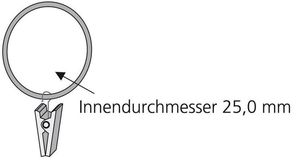 Gardinenring, Liedeco, Gardinenstangen, (Set, 10-St., mit Klammern), für  Gardinenstangen Ø 16 mm