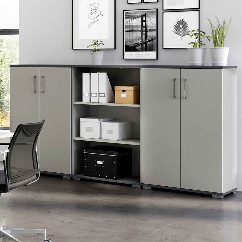 Lomadox Schreibtisch PRATO-01, Büro Aktenschrank Kombination in grau mit graphit, : 240/123/40 cm