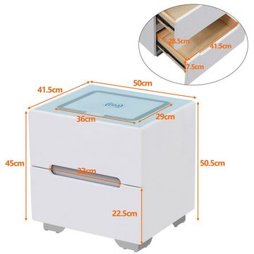 CLIPOP Nachtkommode Nachtschrank mit Wireless Charging (1 Nachtkonsole), 50x41.5x50.5cm 2 Schubladen Nachtkommode