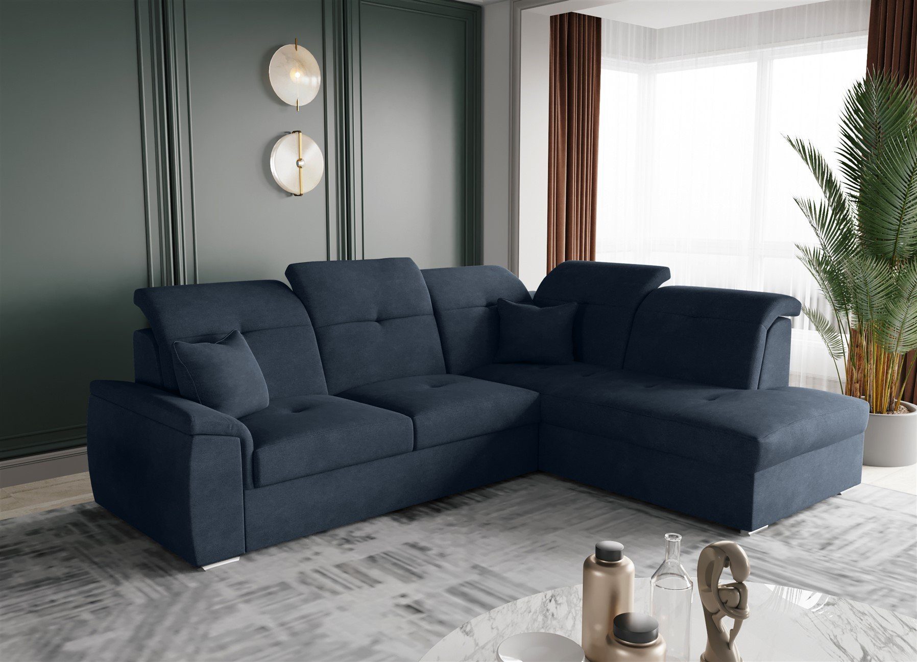 Fun Möbel Ecksofa Ecksofa FREJA Ottomane Links oder Rechts in Stoff, inkl. 2 Zierkissen, mit Schlaffunktion