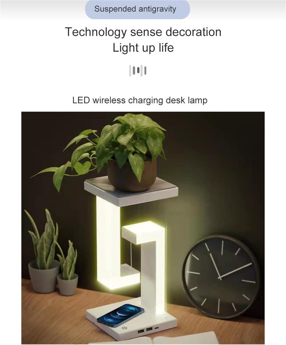 DOPWii Nachttischlampe Schwebende LED-Schreibtischlampe kabellosem mit Ladegerät