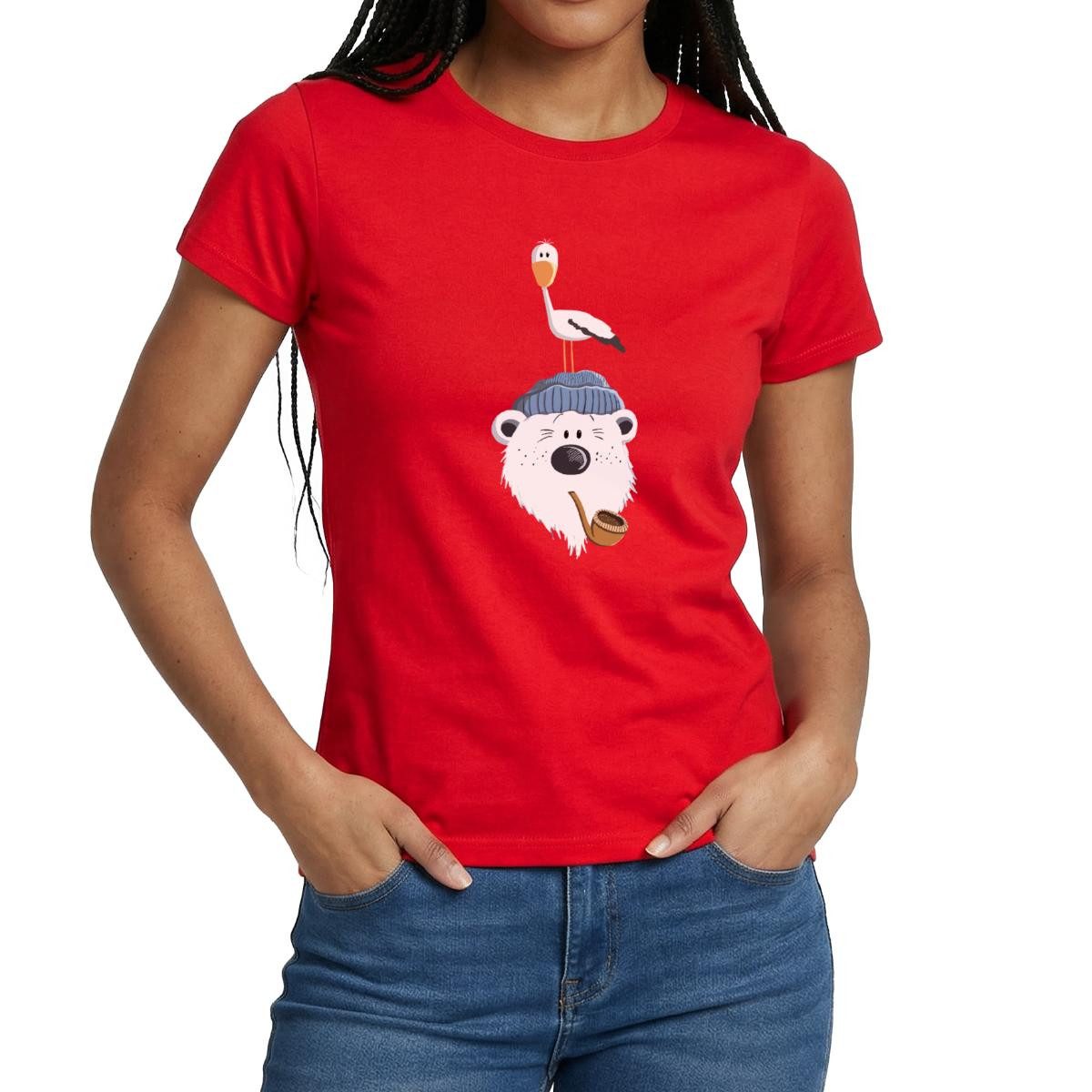 Spreadshirt T-Shirt Bär Mit Möwe Nordsee Frauen T-Shirt (1-tlg)