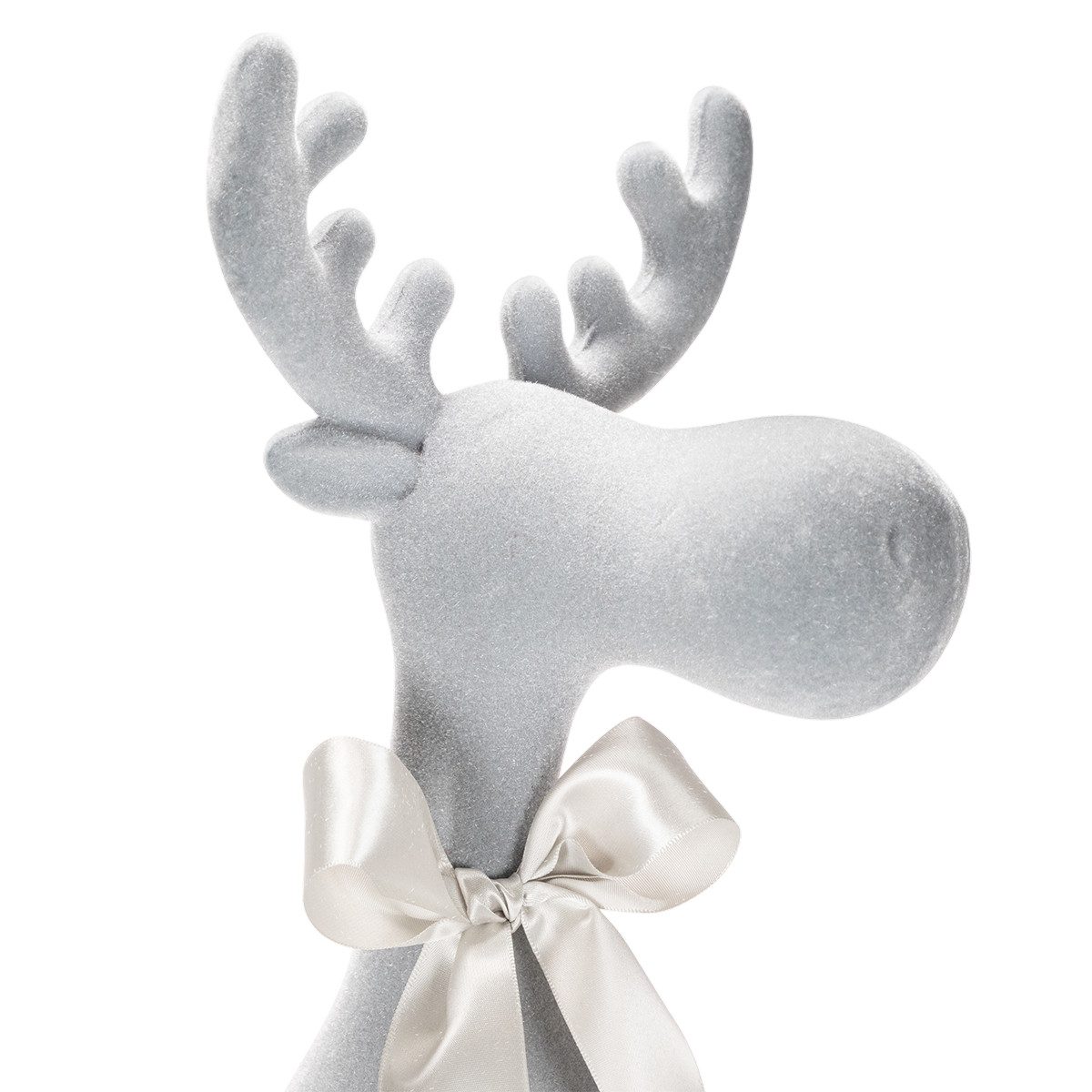 Florists Products Weihnachtsmann Beflockter Elch mit Schleife als Kantenhocker, Dekofigur 80 cm