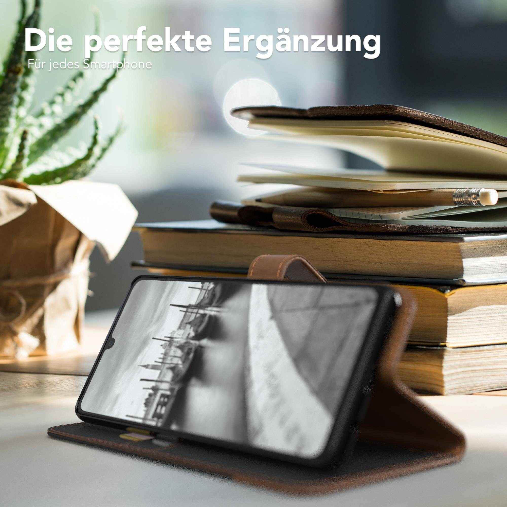 EAZY CASE Handyhülle Bookstyle Jeans für Samsung Galaxy A42 5G 6,6 Zoll, Handytasche Jeans mit Standfunktion und Visitenkartenfach Schwarz