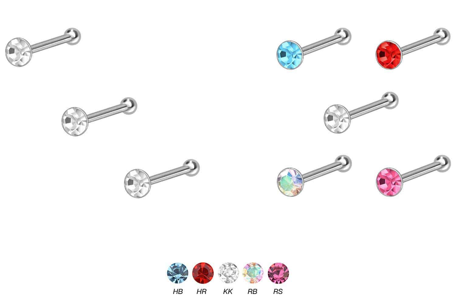 PIERCINGLINE Nasenpiercing SET 925er Silber Nasenstecker Pin RUNDER KRISTAL günstig online kaufen