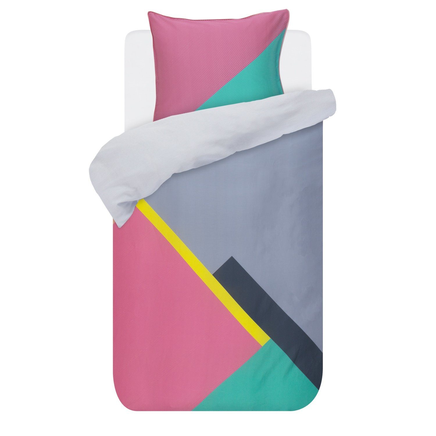 Essenza Bettwäsche Xaz Bunt Satin, Satin, 2 teilig, Dreiecke, Linien, Puzzle