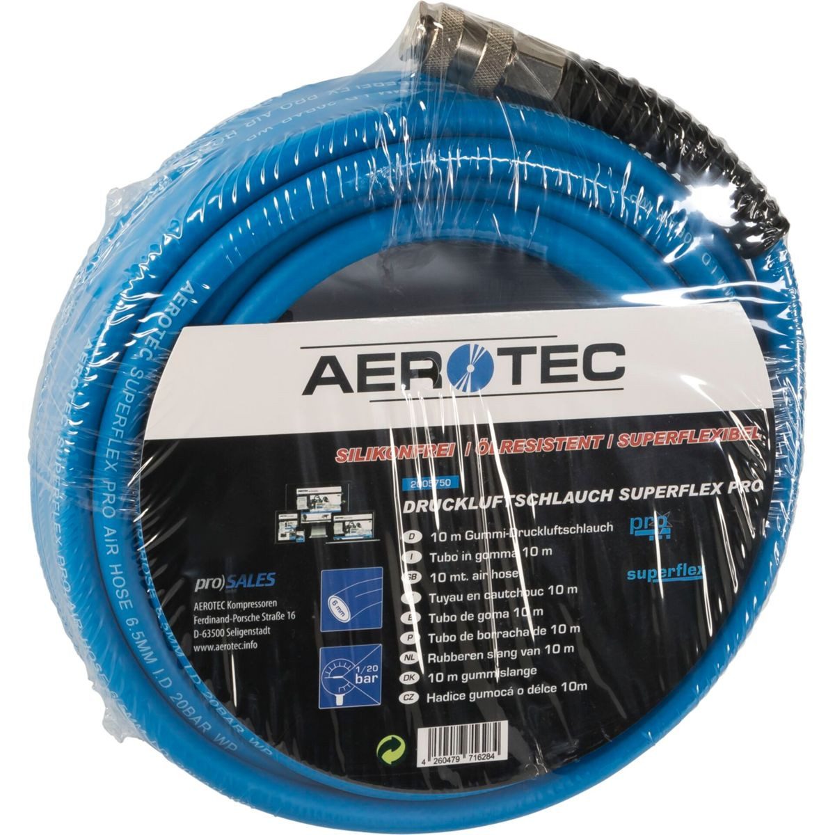 Aerotec Druckluftgeräte-Set SUPERFLEX PRO Druckluftschlauch 10m x 6mm