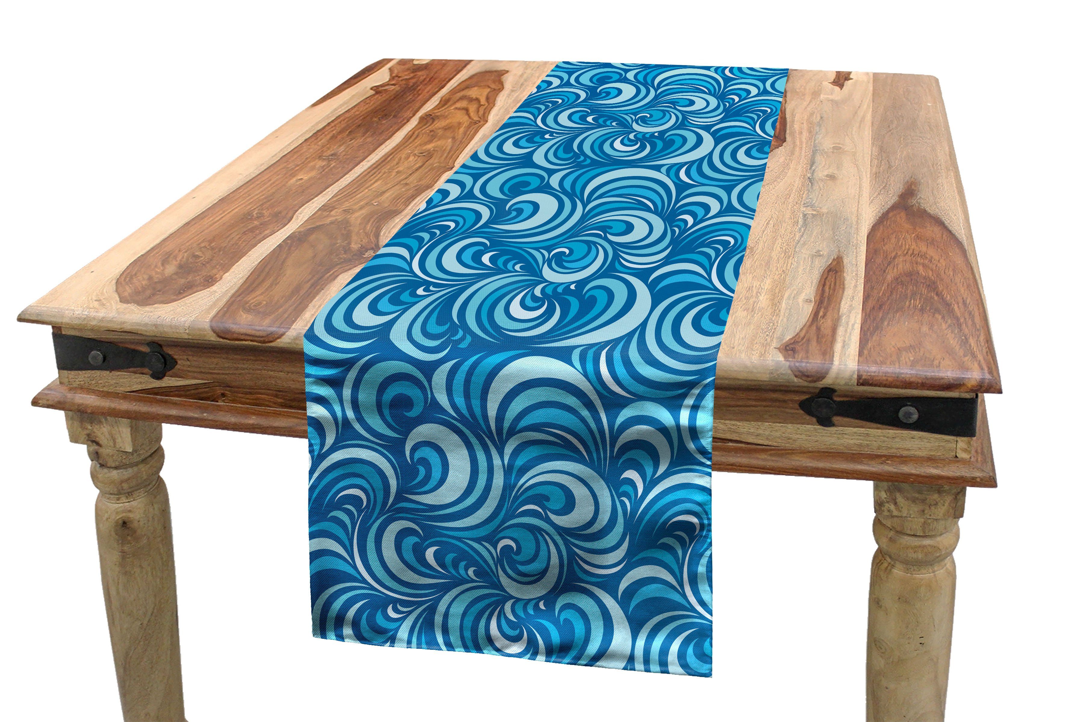 Tischläufer, Rechteckiger Blau Küche Abakuhaus Tischläufer Esszimmer Marine-Wellen-Spiralen-Kunst Dekorativer