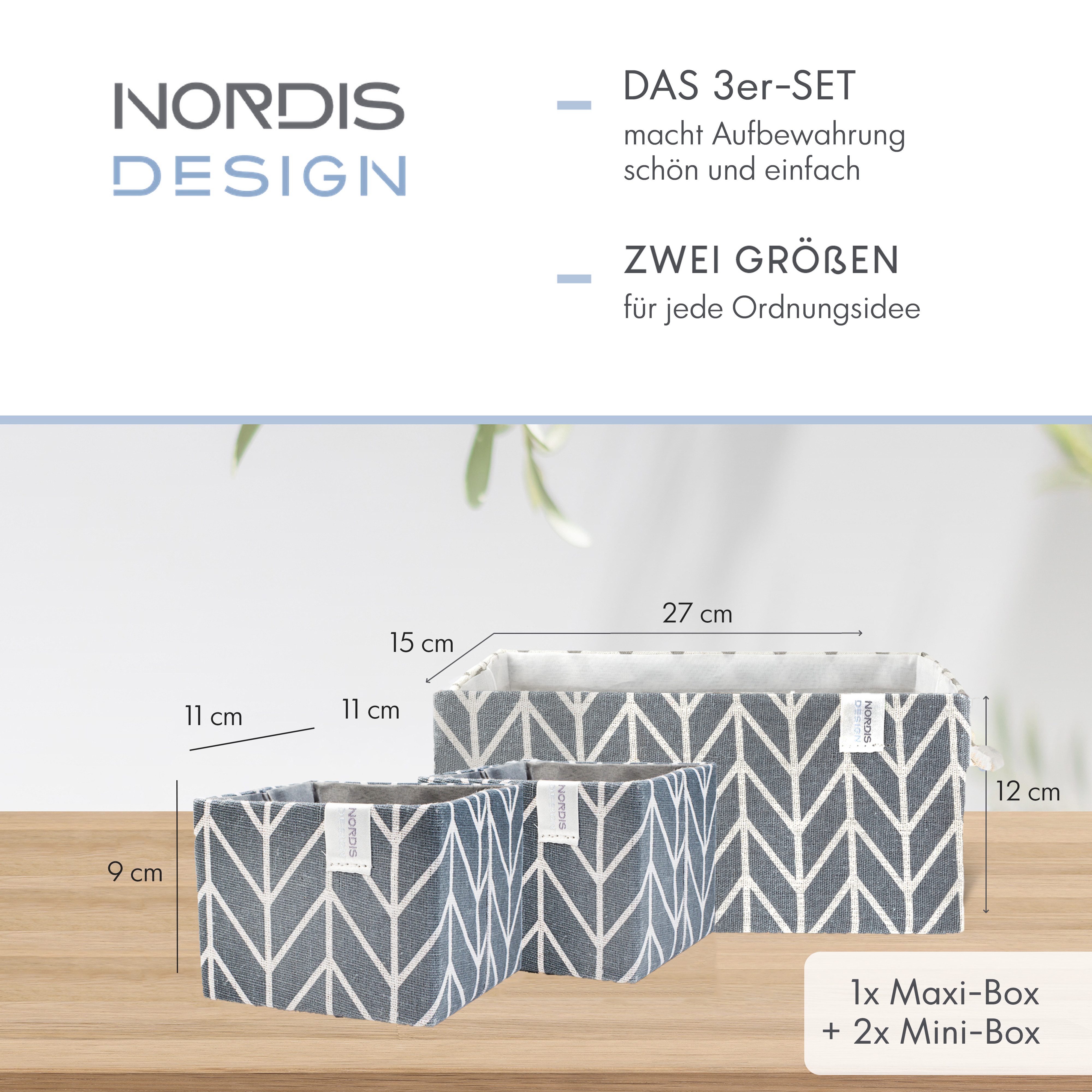 NORDIS DESIGN Aufbewahrungsbox Set "Niclas" aus elegantem Baumwollgemisch im 2er- oder 3er Set, Faltbar