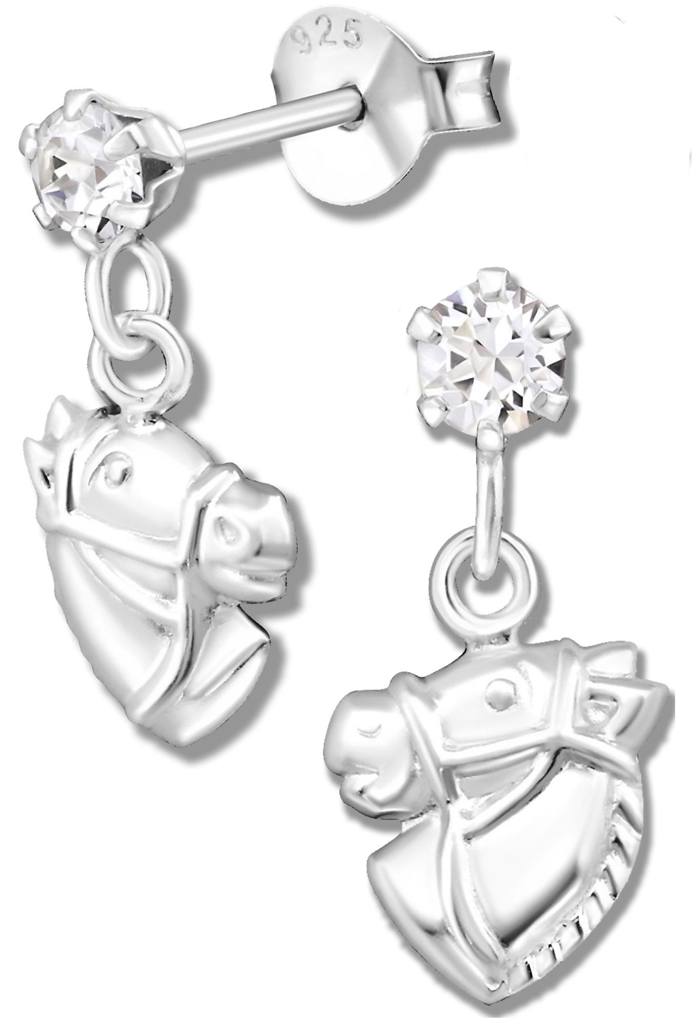 Limana Paar Ohrhänger Pferde Ohrstecker 925 Silber mit SWAROVSKI® Kristall Kinder Mädchen, Kinderohrringe Mädchenohrringe Kinderohrstecker Kinderschmuck