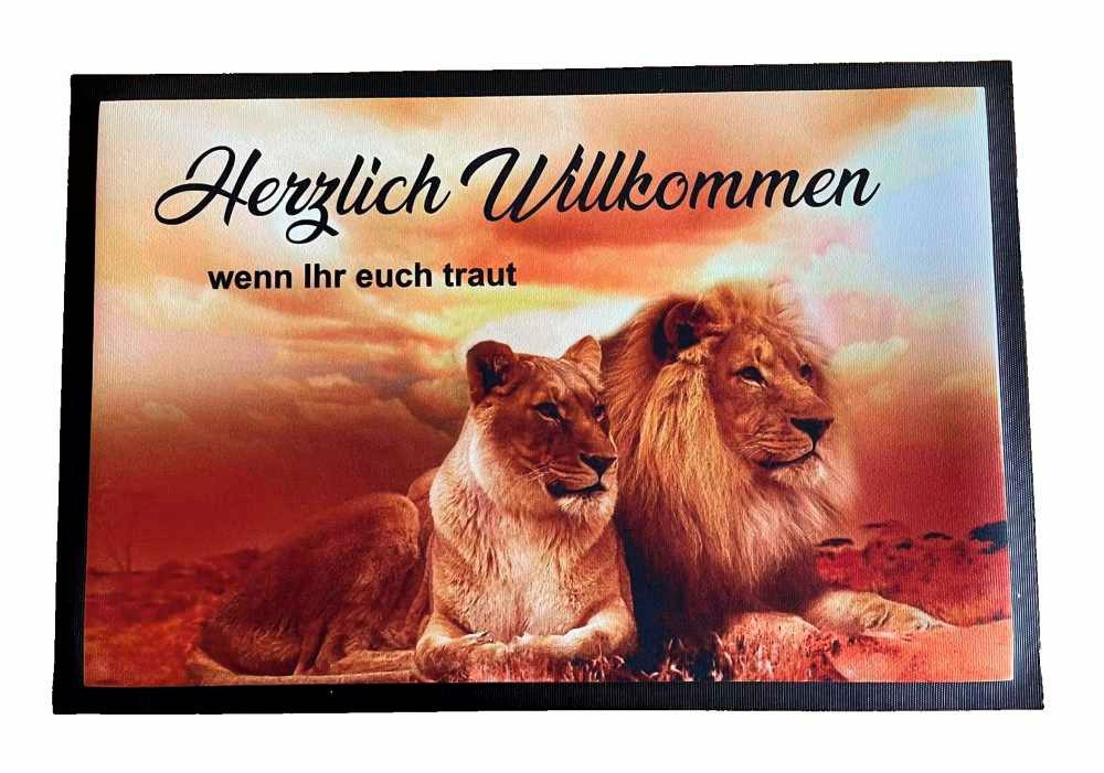 Ladreas Fußmatte Schmutzfangmatte rutschfest Löwen Herzlich Willkommen F019