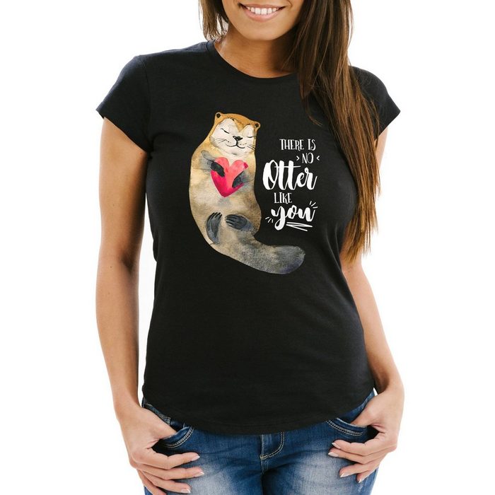 MoonWorks Print-Shirt Damen T-Shirt There is no otter like you Liebe Spruch Love Quote lustig verliebt Geschenk-Shirt Slim Fit Moonworks® mit Print