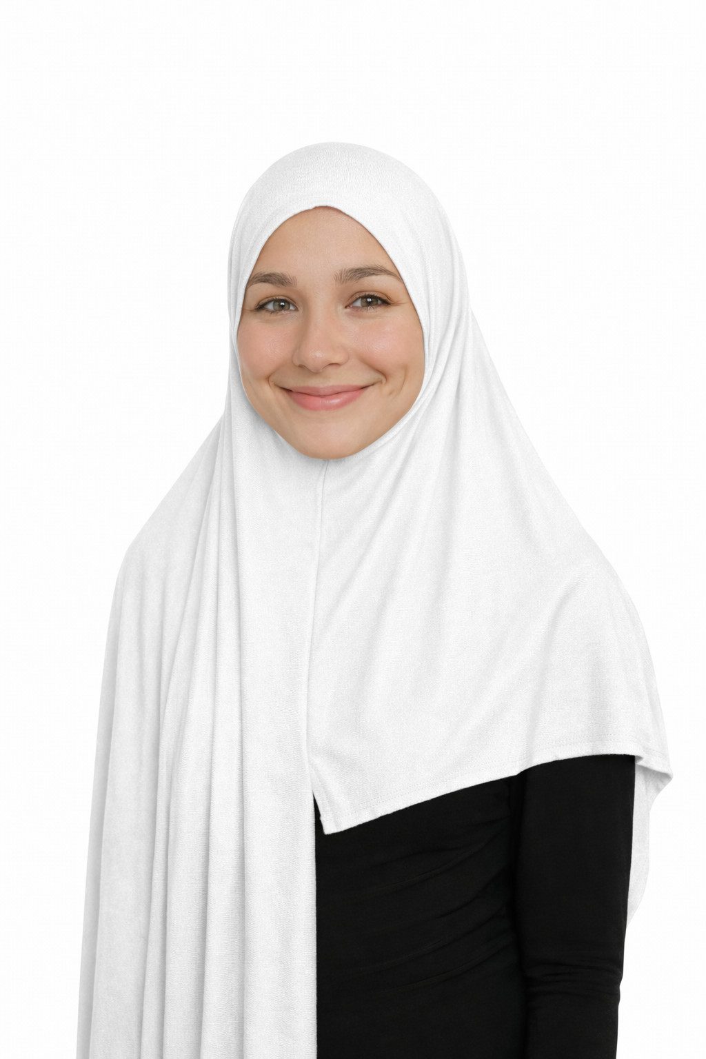 Aymasal Kopftuch Easy Jersey Hijab to-go Kopftuch Schal Weiß Extra lang 180x70, Durch zusatznaht vorne kein binden notwendig