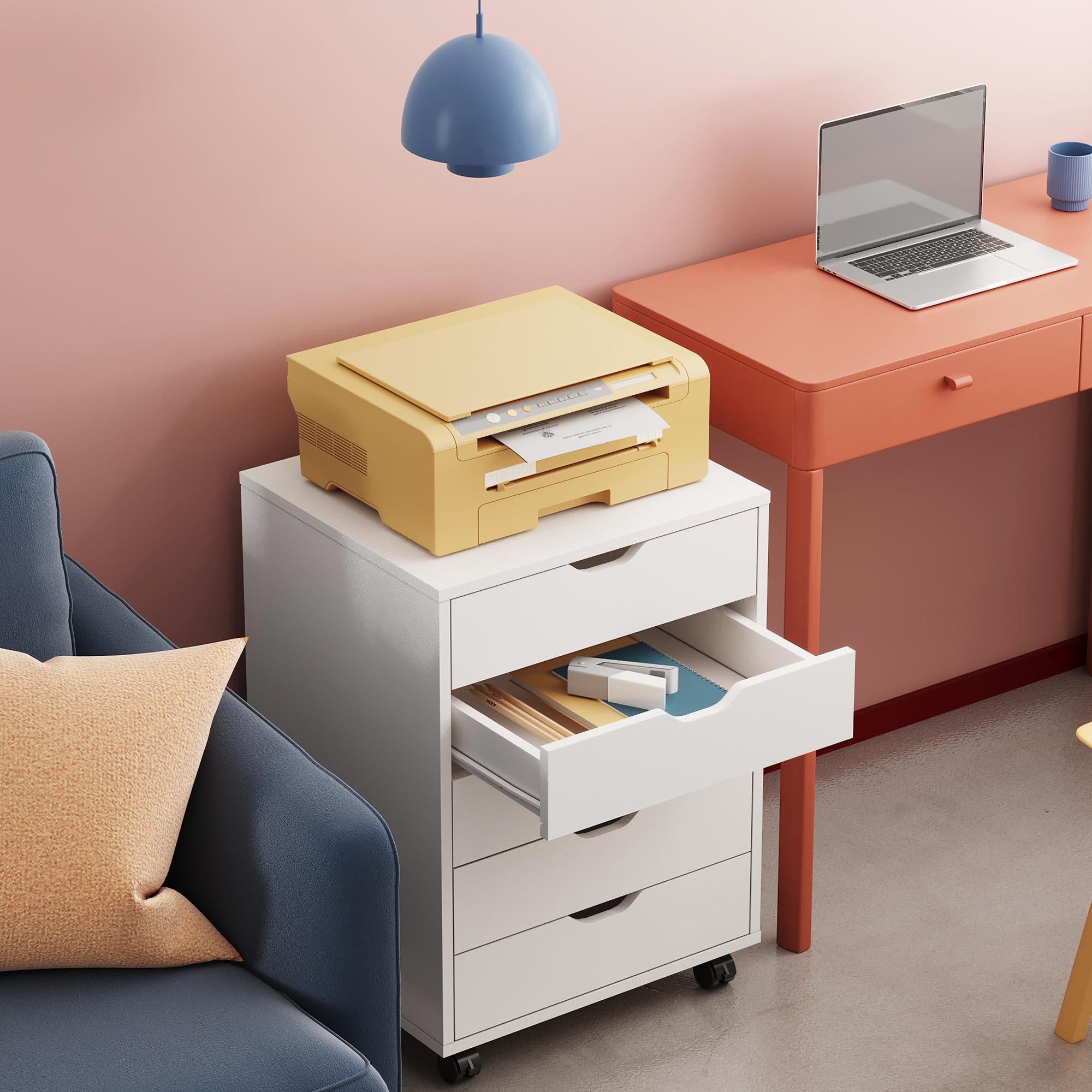 DEVAISE Aktenschrank Rollcontainer mit 5 Schubladen & Tür, Schubladenschran günstig online kaufen