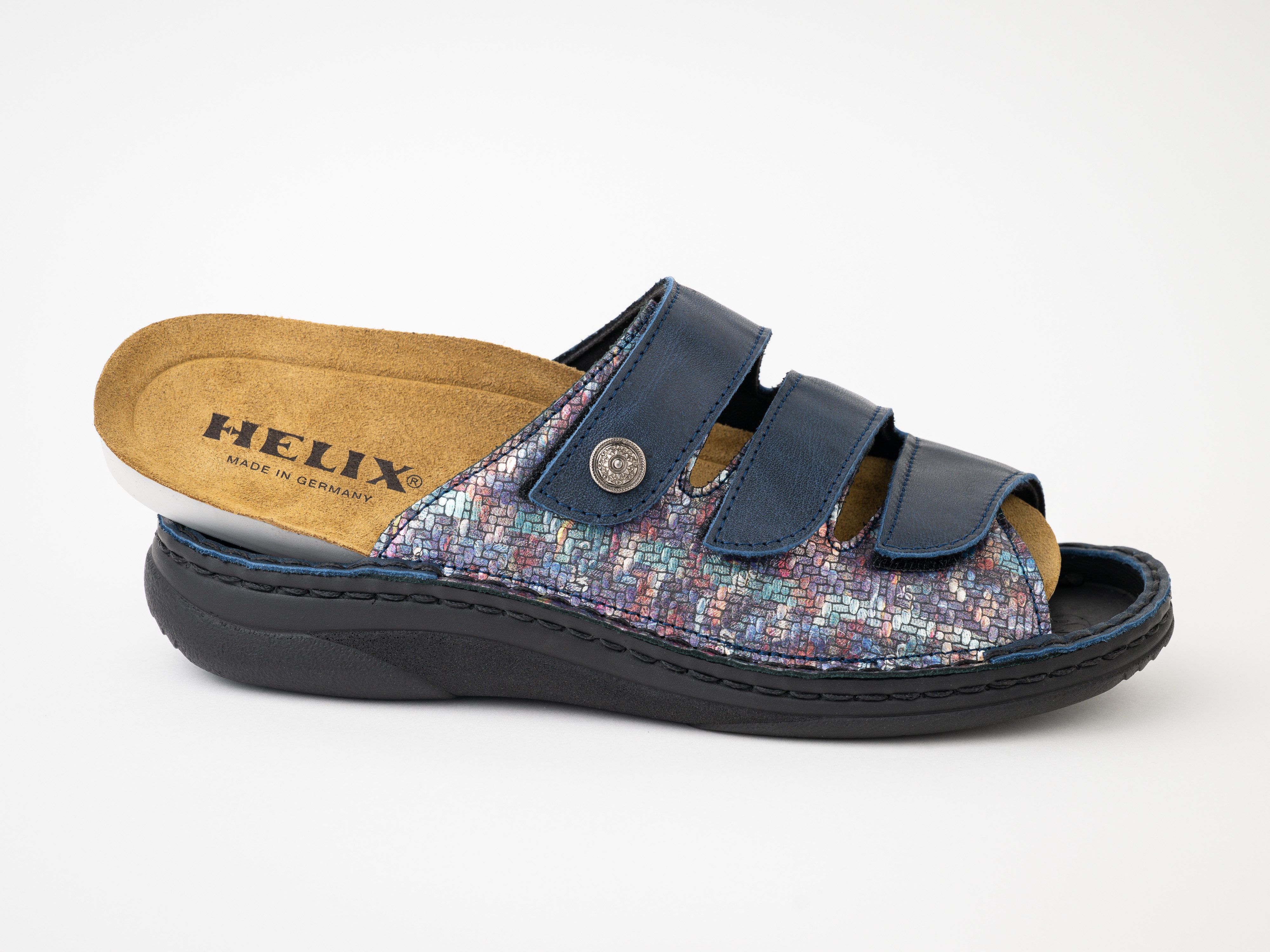 Franken-Schuhe Art. 32033-B50 Farbe: "marine" Damen Comfort Pantolette (mit loser Einage & Spezialweite "M", STRECH Einsatz für Hallux Valgus, weiches Innenfutter) "Made in GERMANY", echt Leder, STRETCH, Weite M