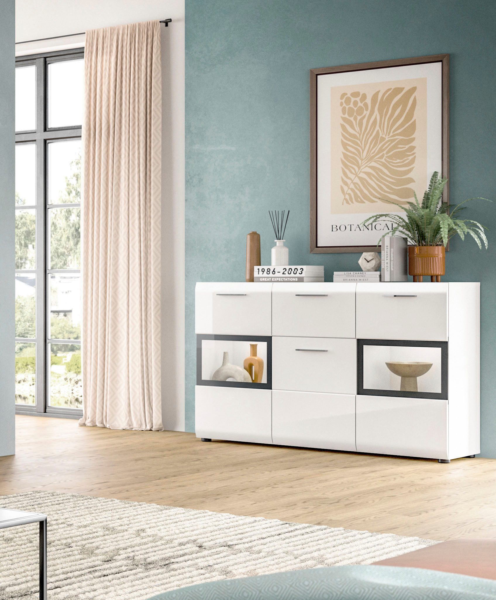 Home affaire Sideboard FLORENZ, hochwertige MDF-Front,Rillenfräsung,2 Glast günstig online kaufen