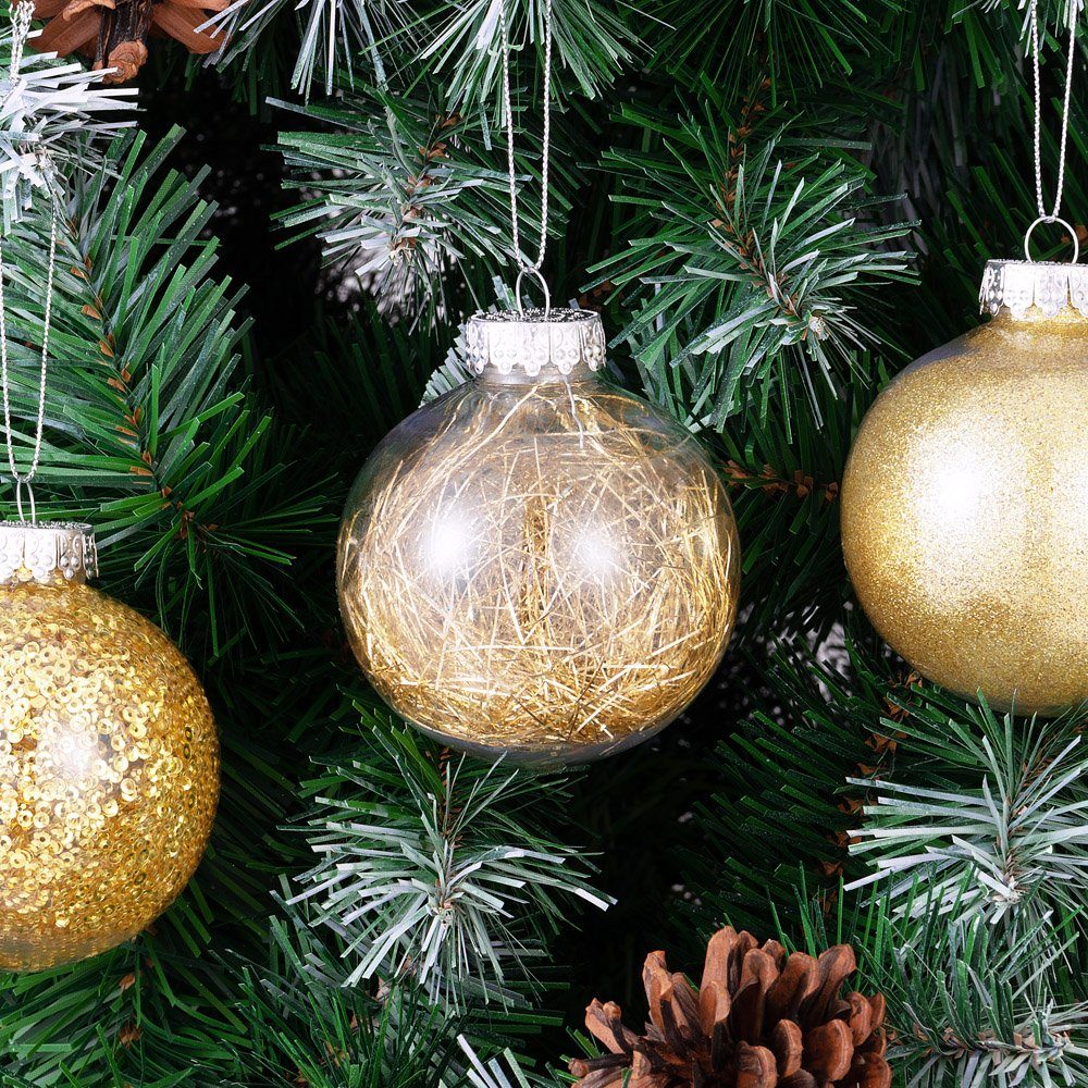 Casaria Ø6cm 24tlg Kunststoff Weihnachtsbaumkugel, transparent gefüllt Christbaumkugeln Gold