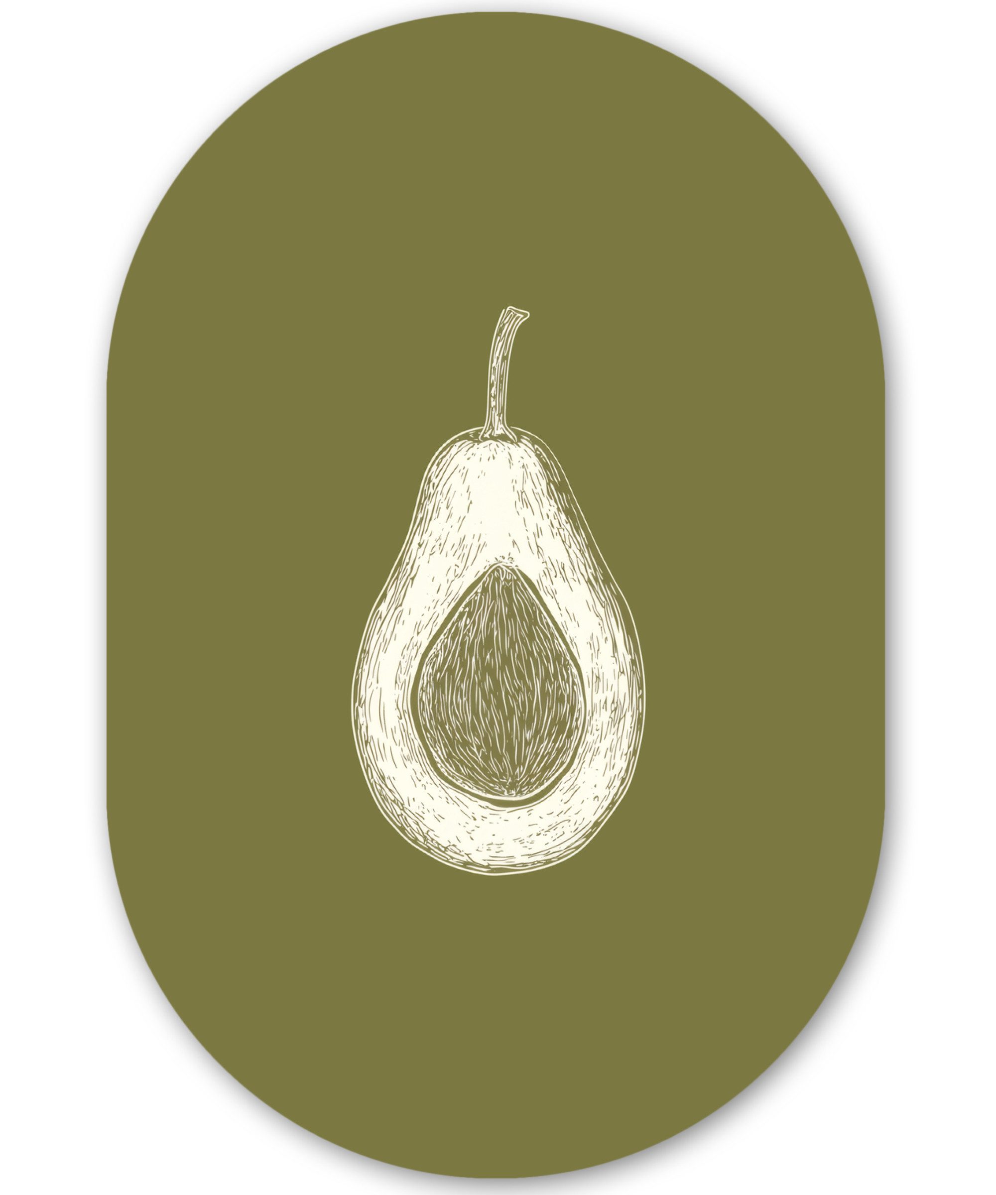 MuchoWow Gemälde Avocado - Minimalistisch - Illustration - Grün, Fotodruck (1 St), Wandbild Oval, Wohnzimmer oder Schlafzimmer Wanddekoration, 40x60 cm