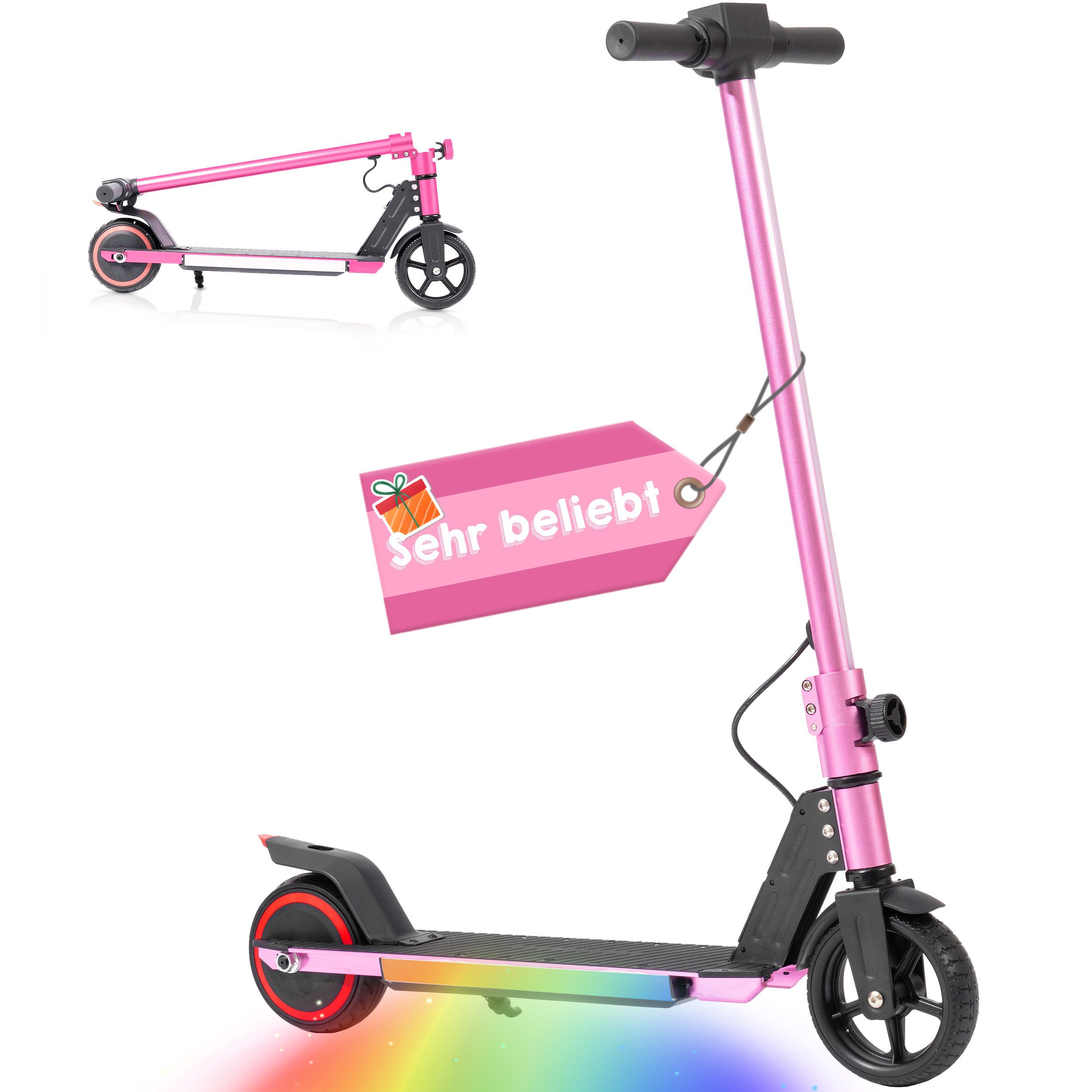 Vankel Elektro-Kinderroller klappbar, Lenksäulenlicht, mit Haken, EBS + Fußbremse, 6–15 Jahre, 150W Motor, 5–9 km Reichweite, 50kg Traglast, Vollgummireifen