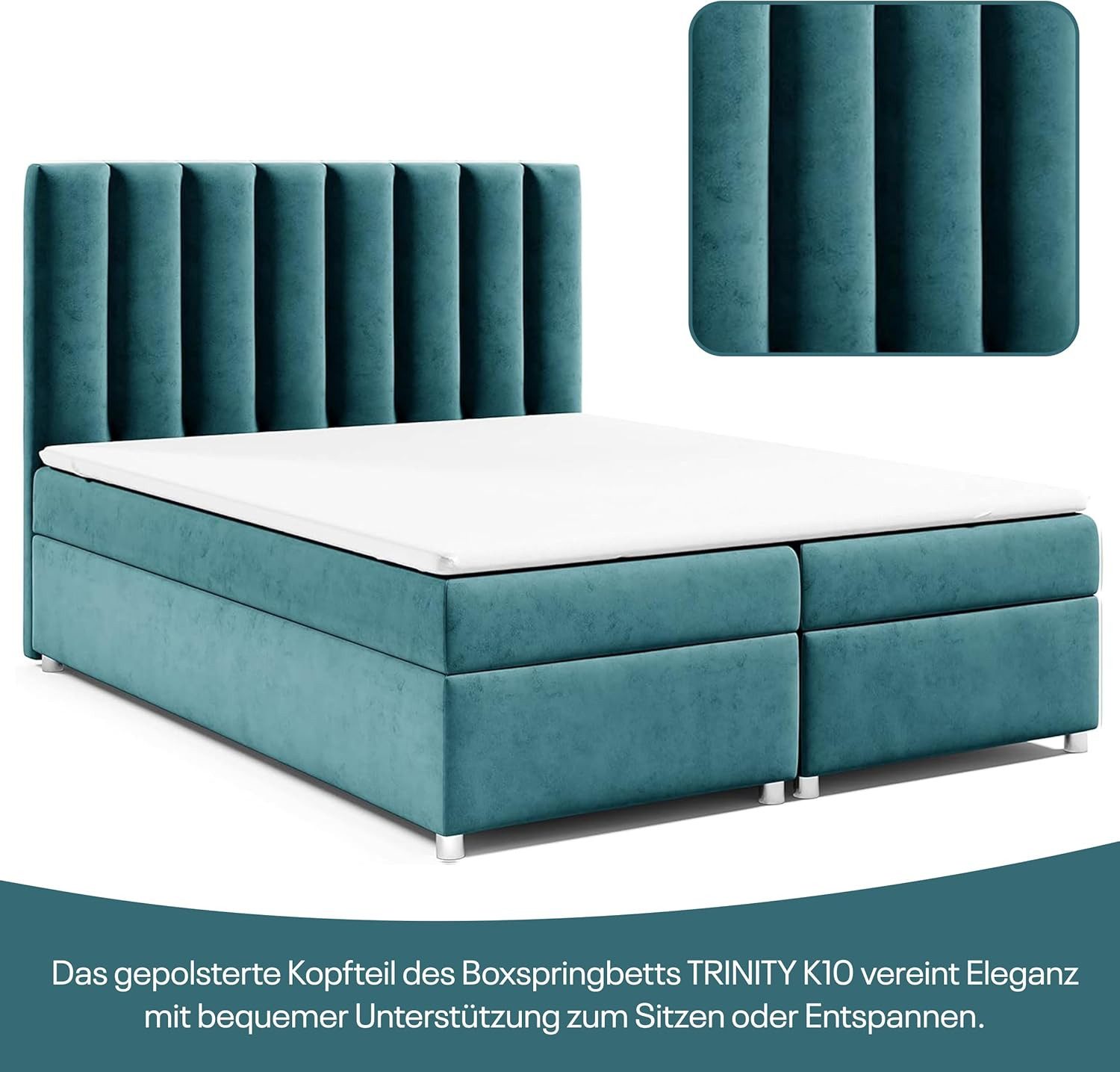 Best for Home Boxspringbett Trinity K-10 mit zwei Bettkasten und Komfort Topper H3 (Bonell-Matratze, gepolstertes Kopfteil, Doppelbett versch. Größen, 140x200 160x200 180x200 200x200 cm), Handwerksqualität, TOP Preis-Leistungs-Verhältnis