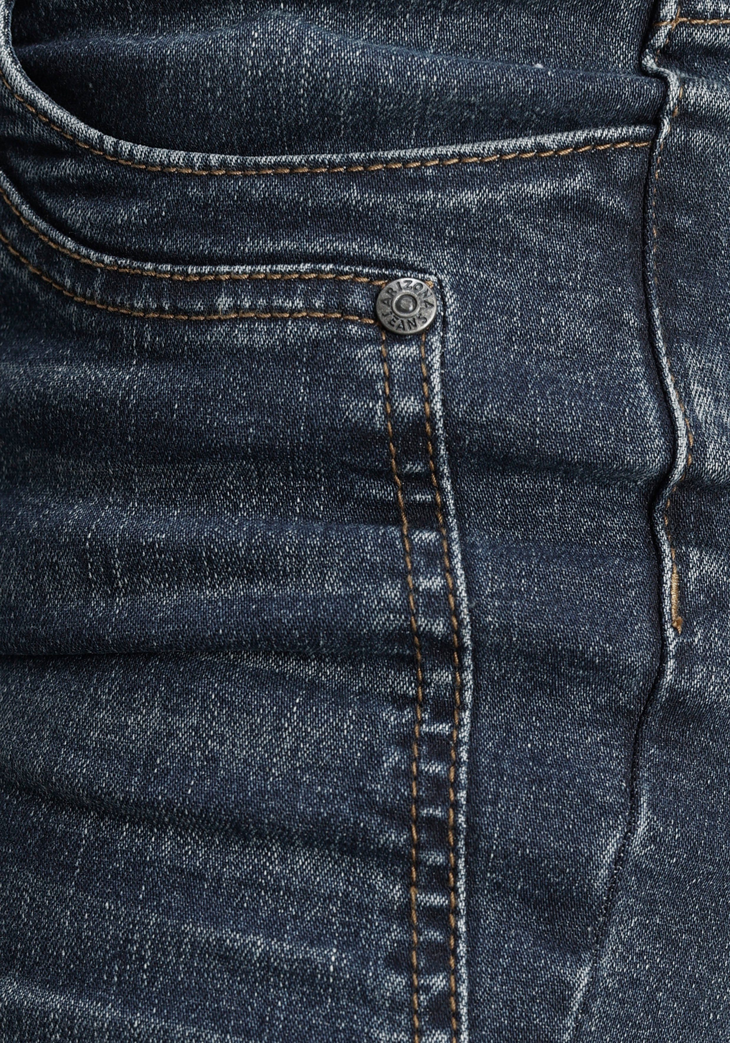 Arizona Waist Low darkblue-used Keileinsätzen mit Skinny-fit-Jeans