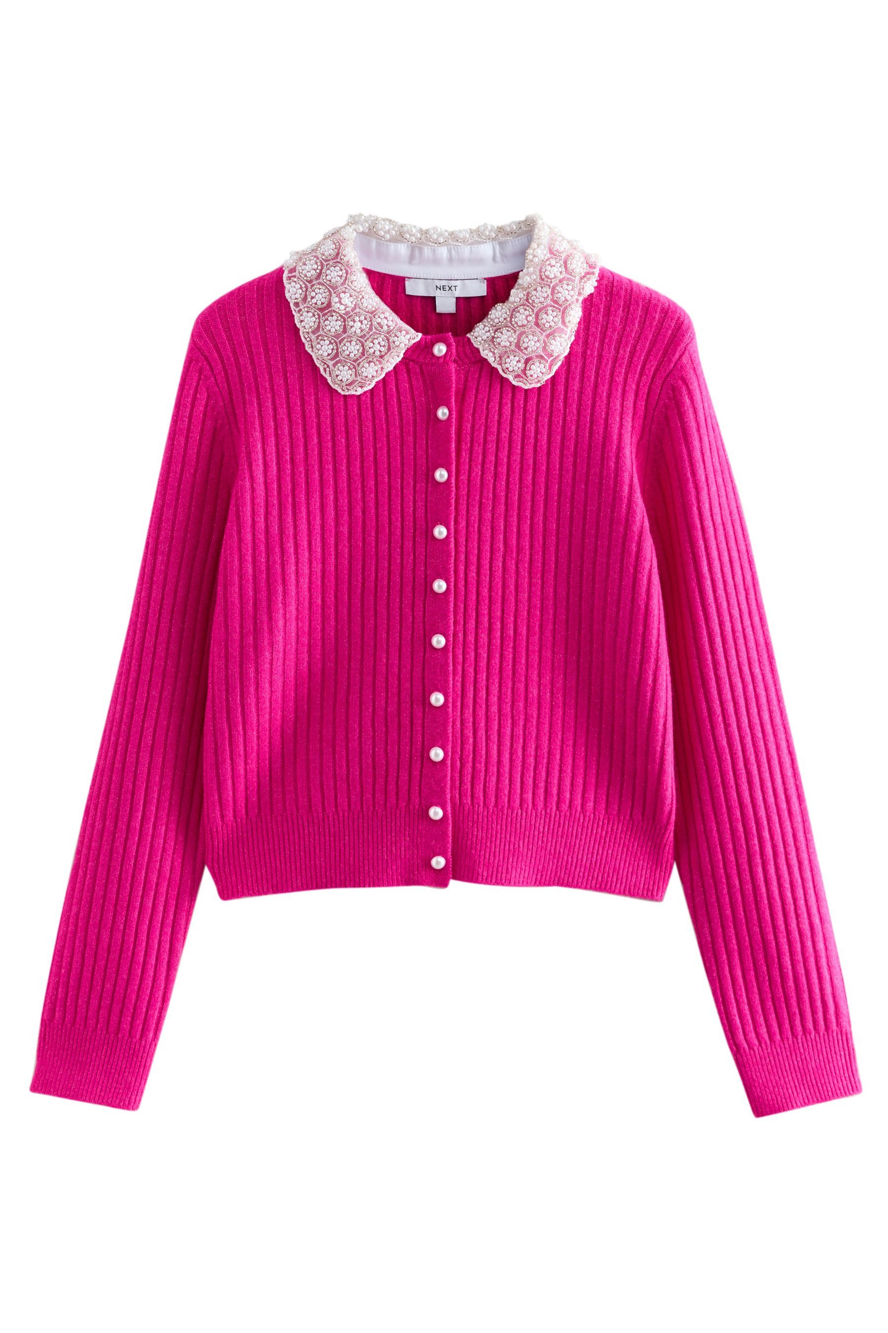 Next Strickjacke Gerippte Strickjacke mit Wollanteil + Perlenkragen (1-tlg) günstig online kaufen