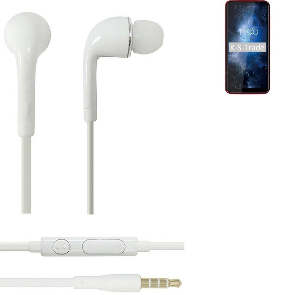 K-S-Trade für BQ Mobile BQ-6061L Slim In-Ear-Kopfhörer (Kopfhörer Headset mit Mikrofon u Lautstärkeregler weiß 3,5mm)