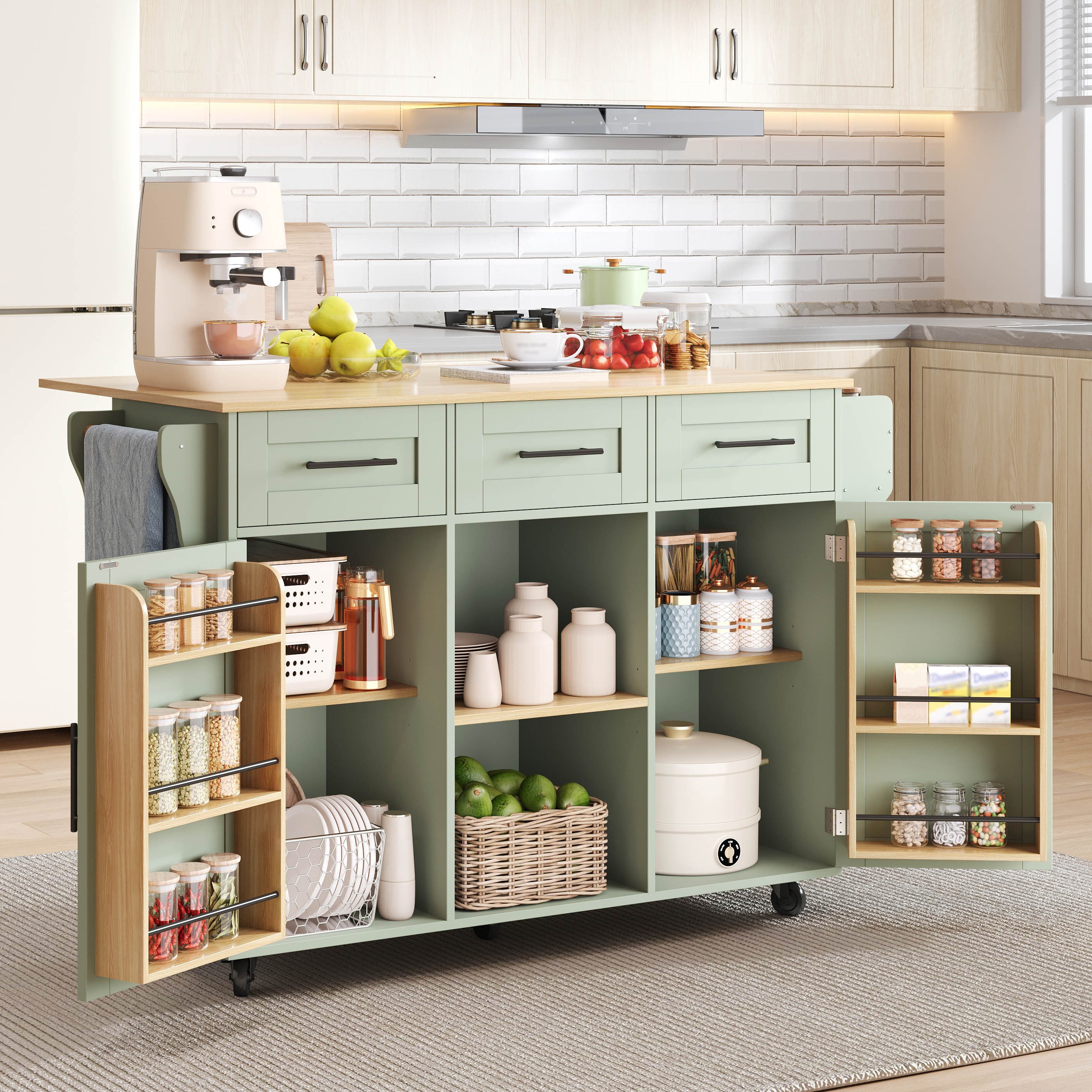 Odikalo Anrichte Schrank Esswagen Arbeitsplatte klappbare Esszimmer 139x46(71)x91,5cm