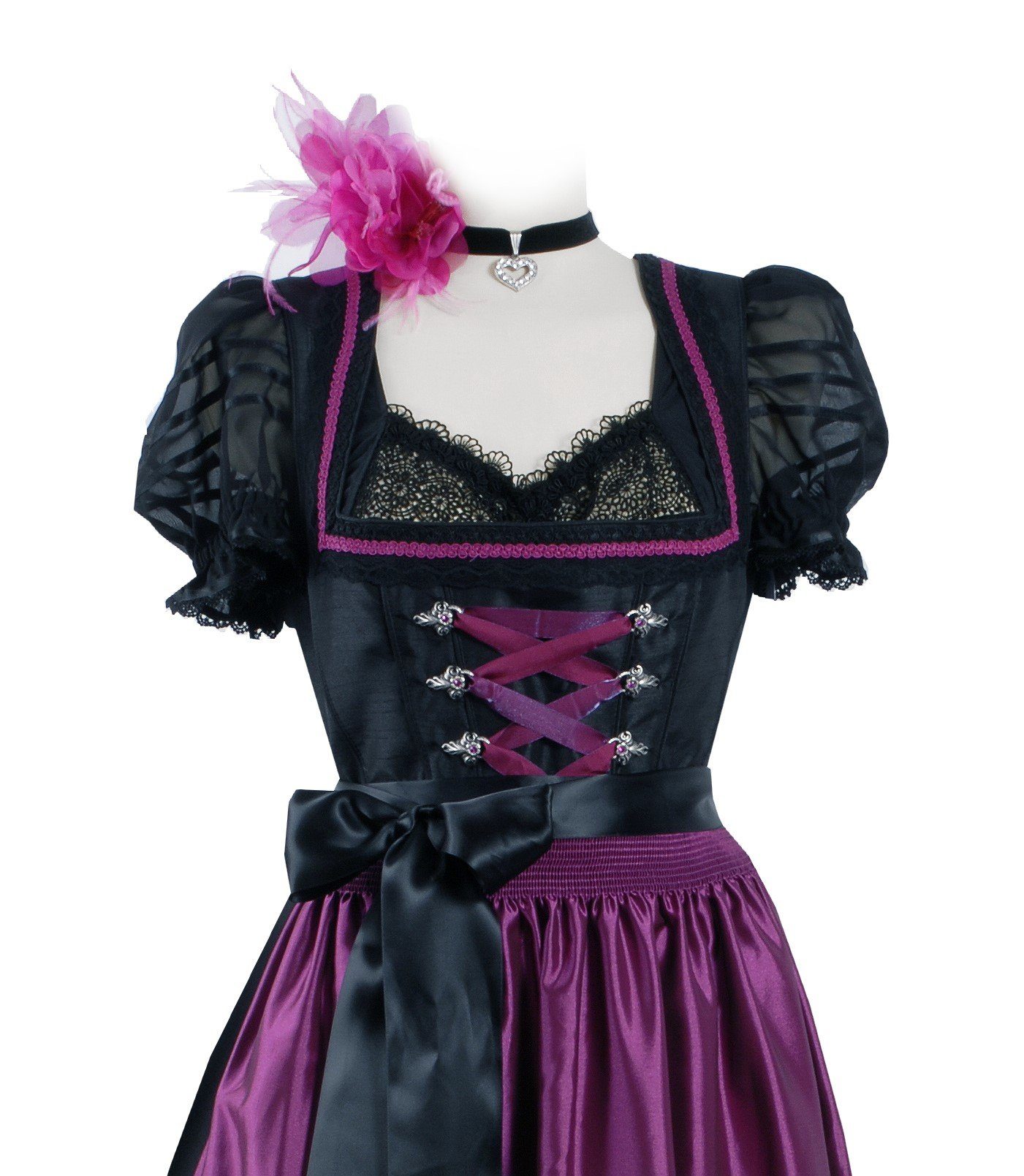 Moschen-Bayern Dirndlbluse Dirndlbluse Damen Trachtenbluse zum Dirndl Kurzarm mit Rüschen + Spitze festlich Schwarz Trachtenbluse, Bluse, Spitzen, festlich, elegant, Dirndlbluse