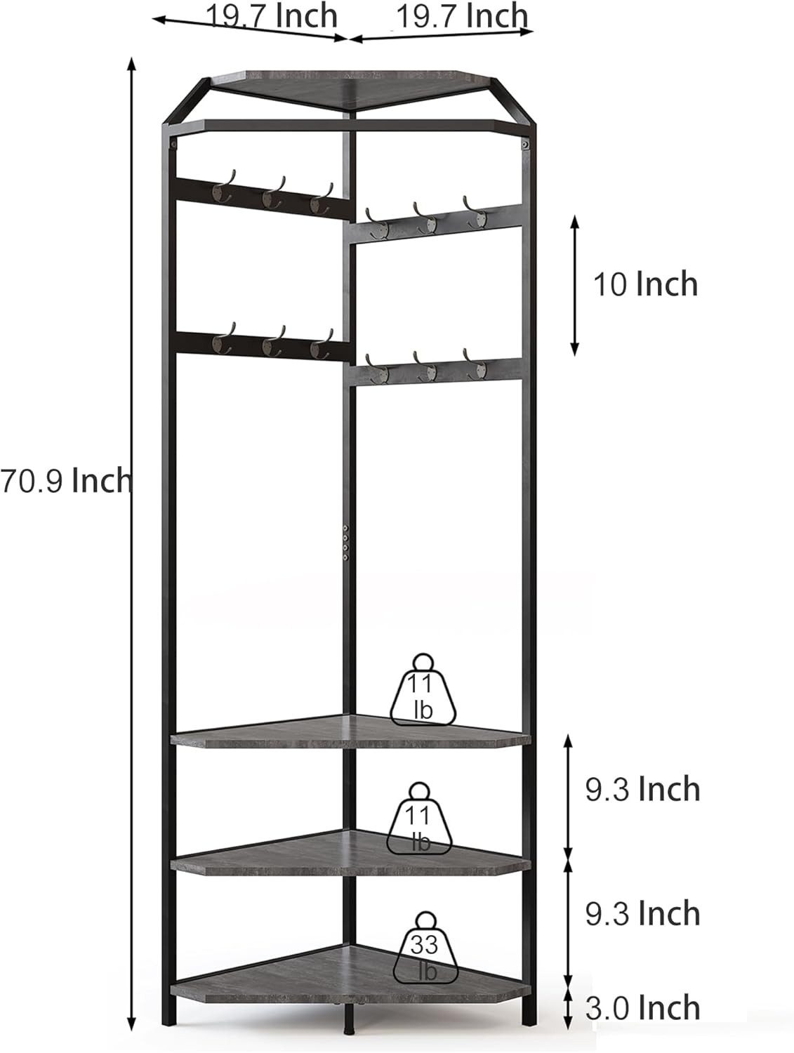 GarveeMore Mehrfach-Kleiderbügel Garderobenständer, Metall-Eckgarderobe Flurbaum – Bild 3 von 5