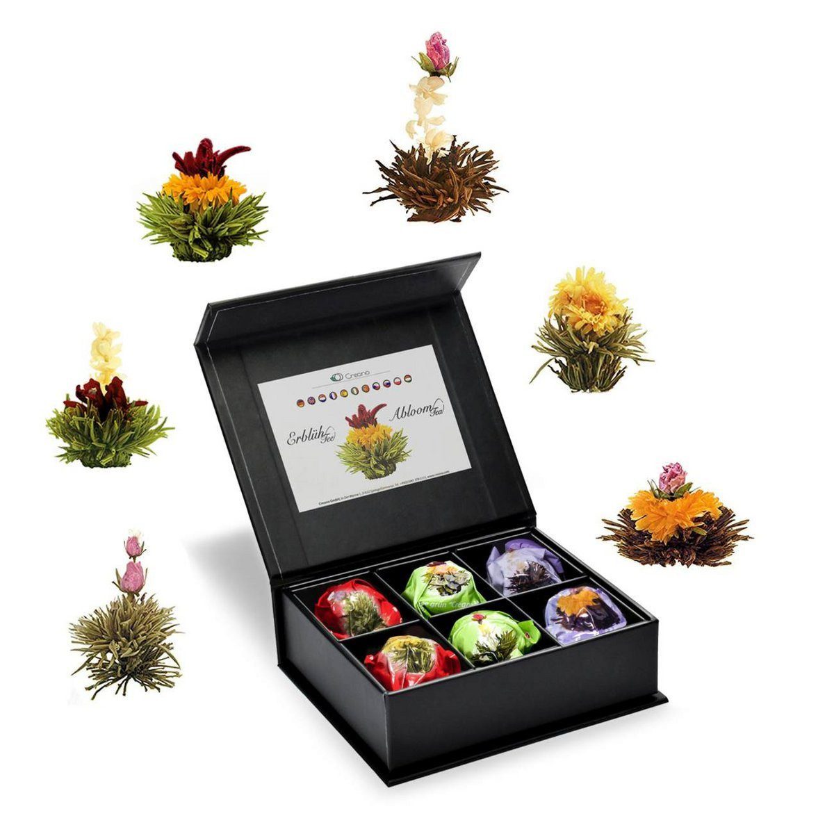 Creano Teebox Creano Geschenkset Teelini 6er mit Geschenkbox Magnet weiß grüner Tee